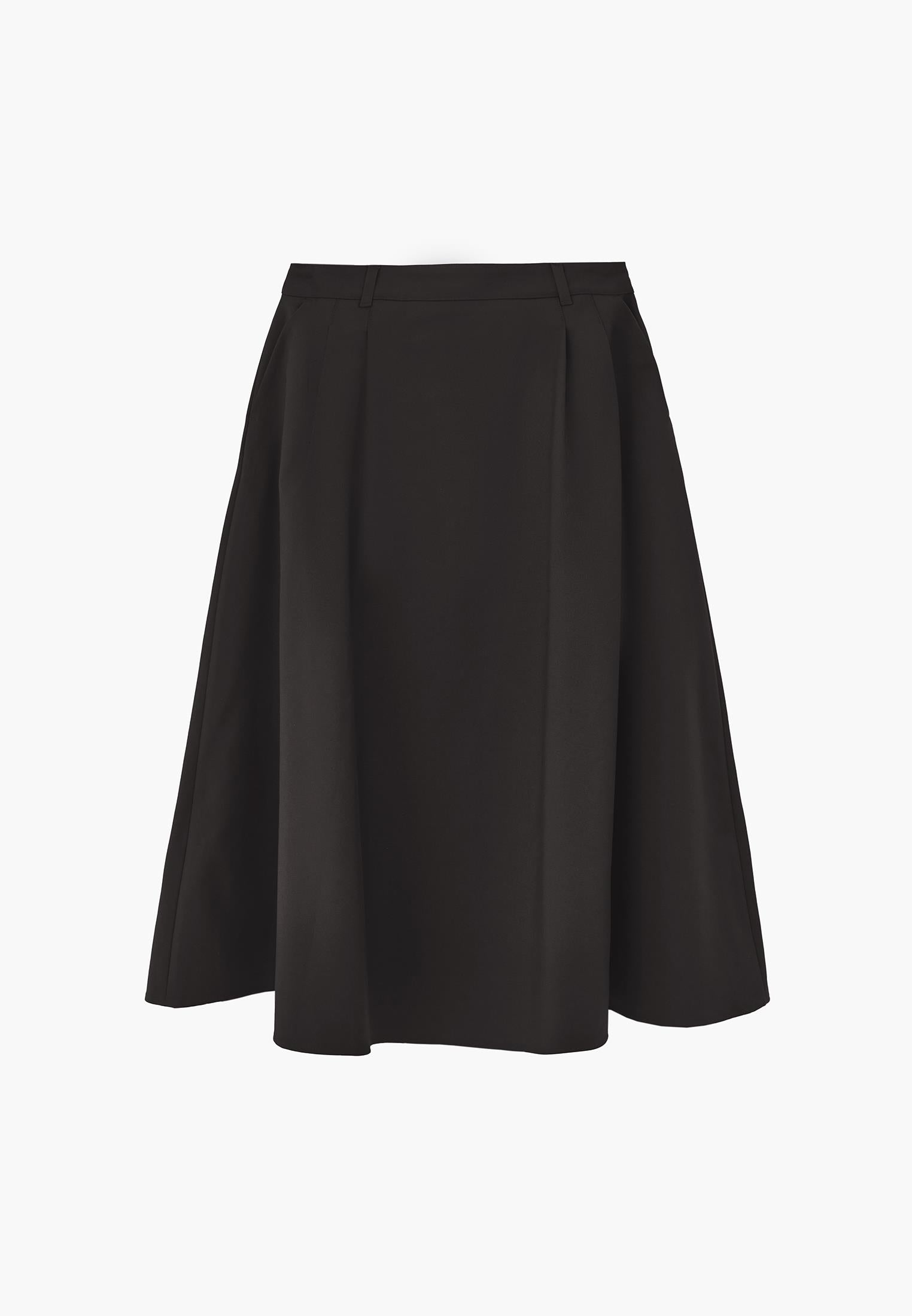 Long Pleated Flared Skirt - BLACK