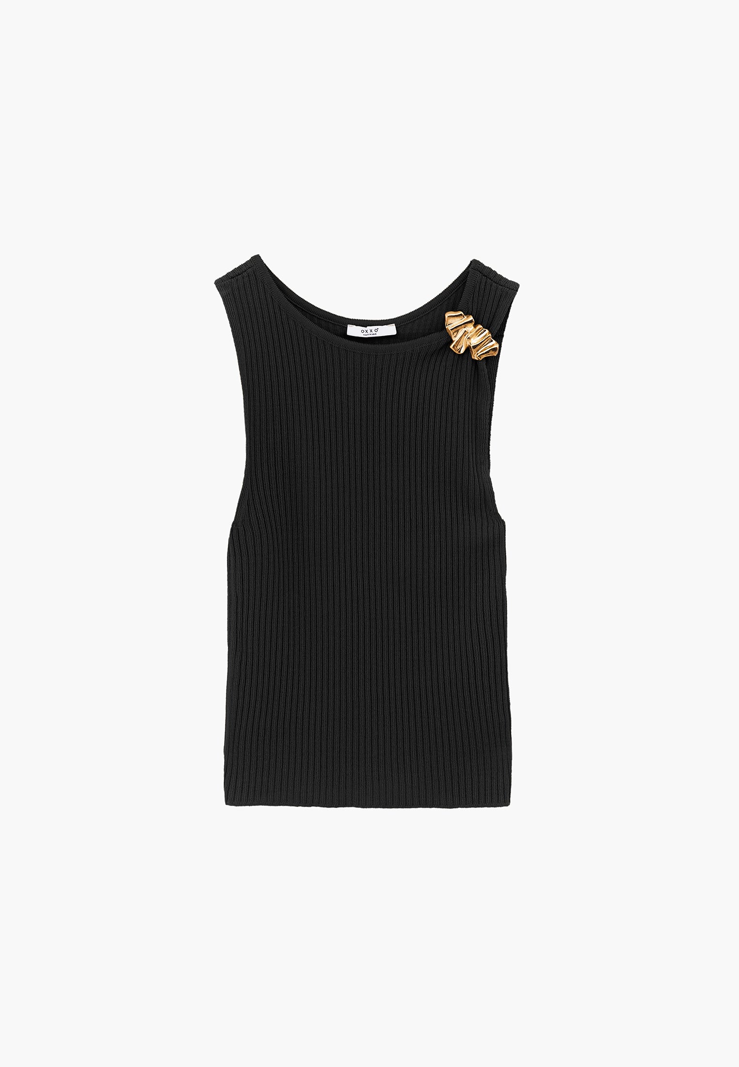 Ribbed Tank Top With Boat Neck - BLACK