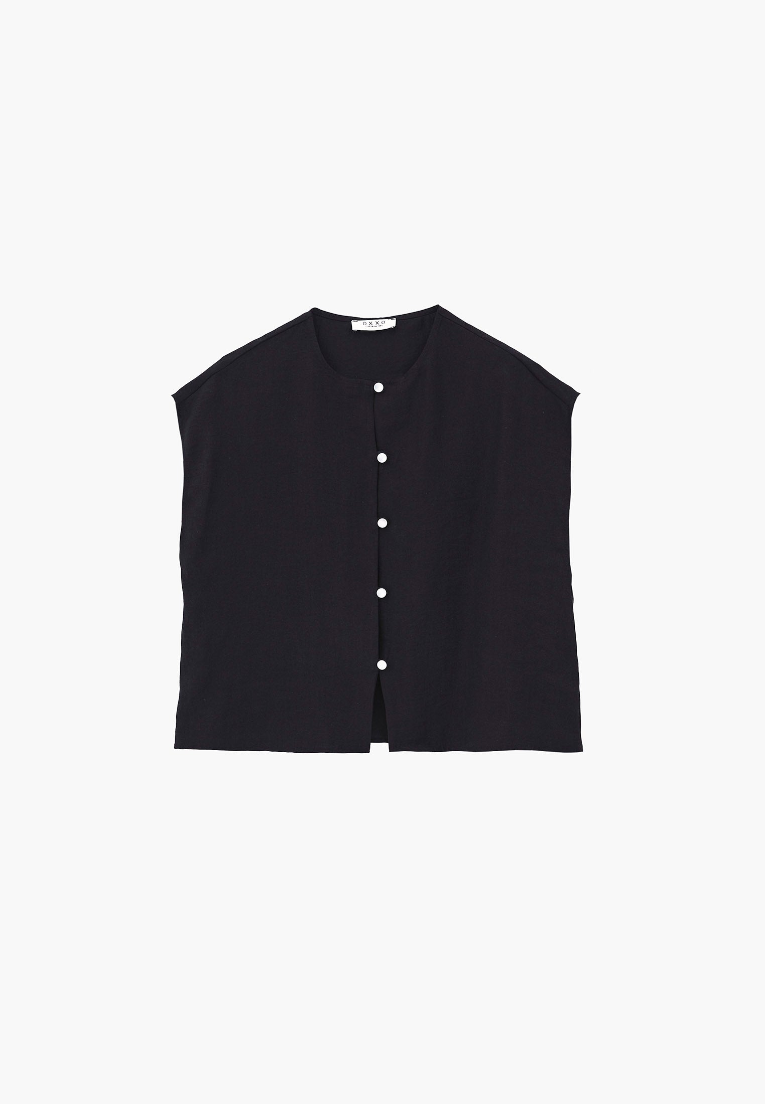 Loose Blouse With Boat Neck And Button Details - BLACK