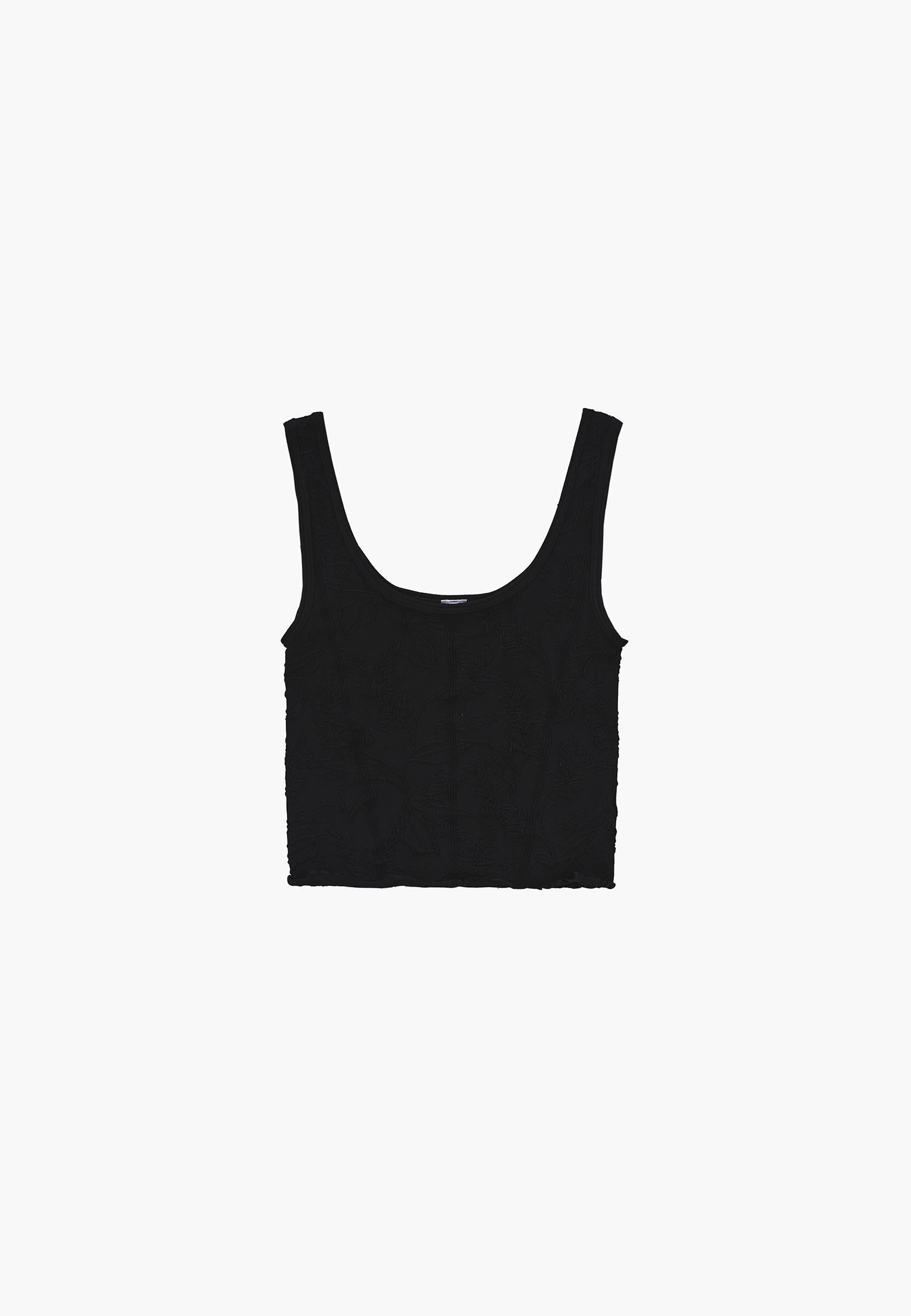 U Neck Sleeveless Cropped Bodycon Tank Top - BLACK