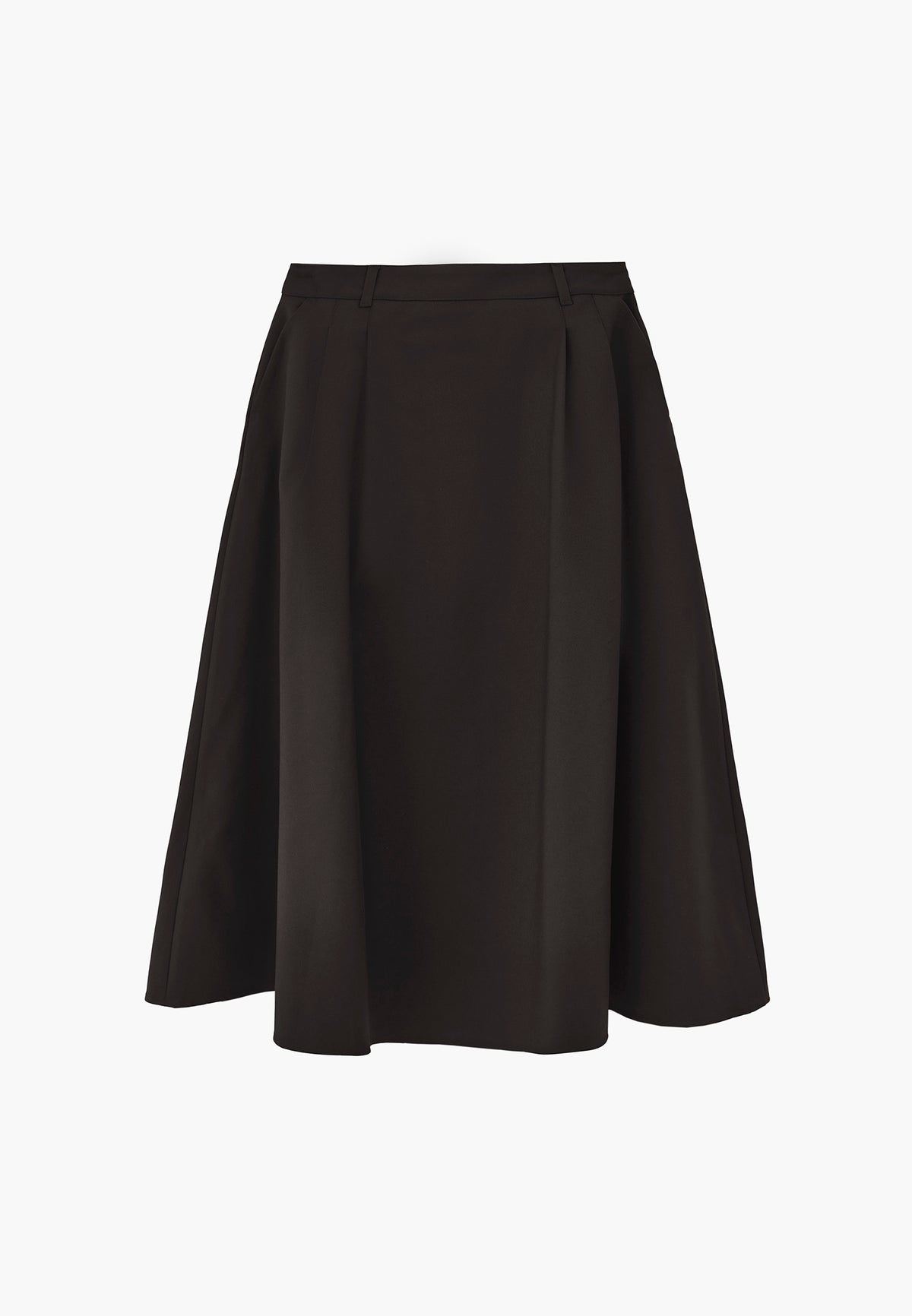 Long Pleated Flared Skirt - BLACK