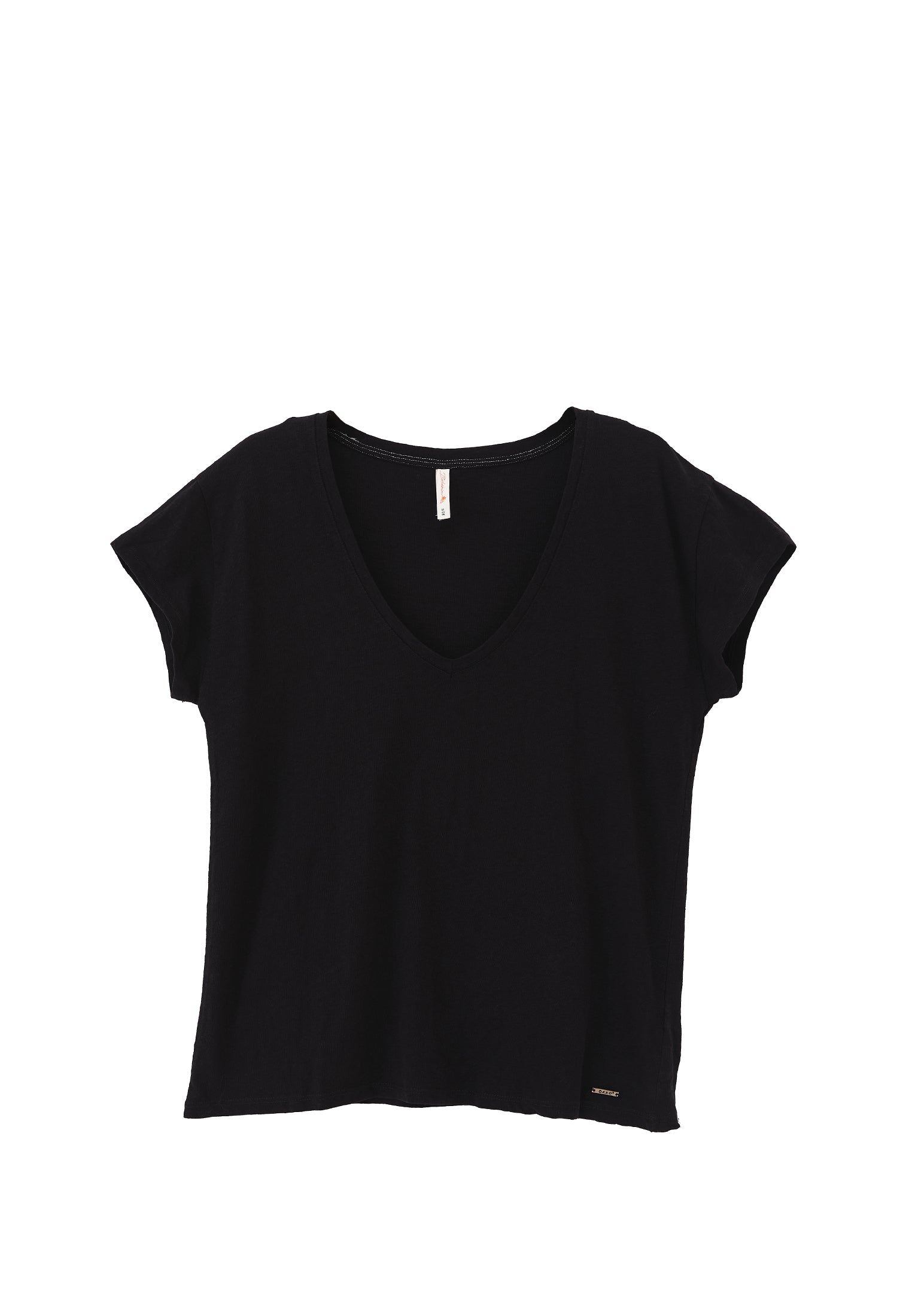 V neck linen t-shirt - BLACK