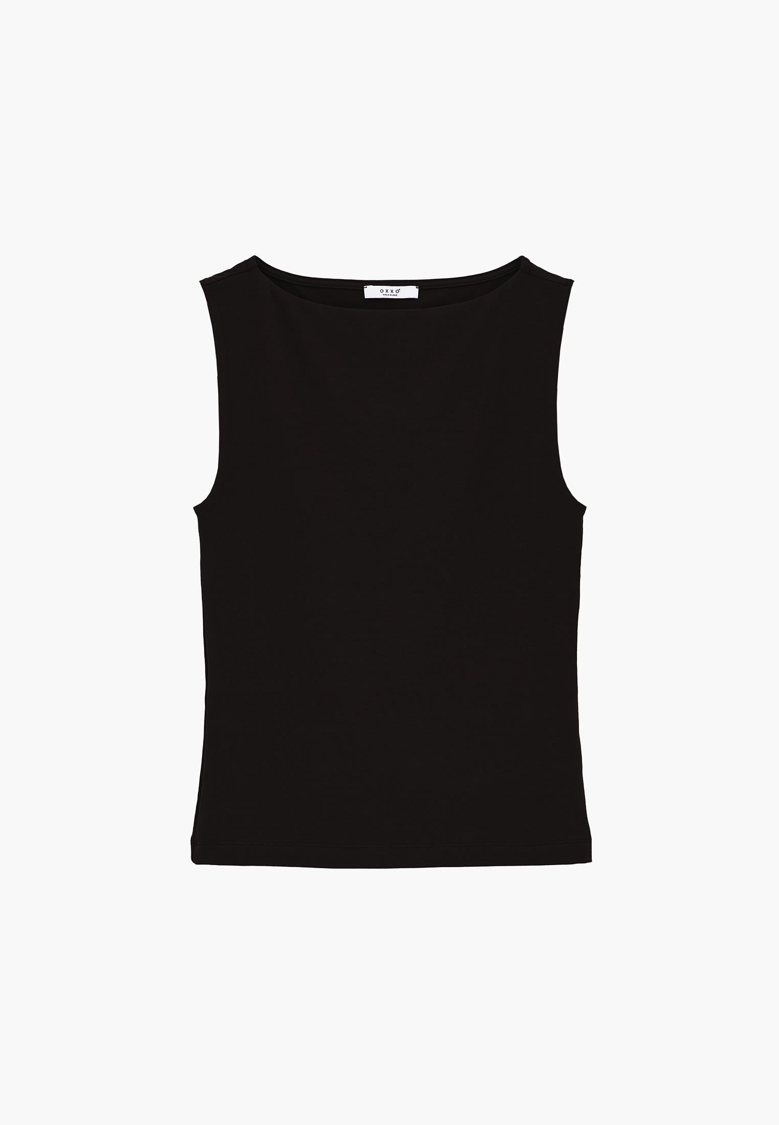 Boat Neck Tank Top - BLACK