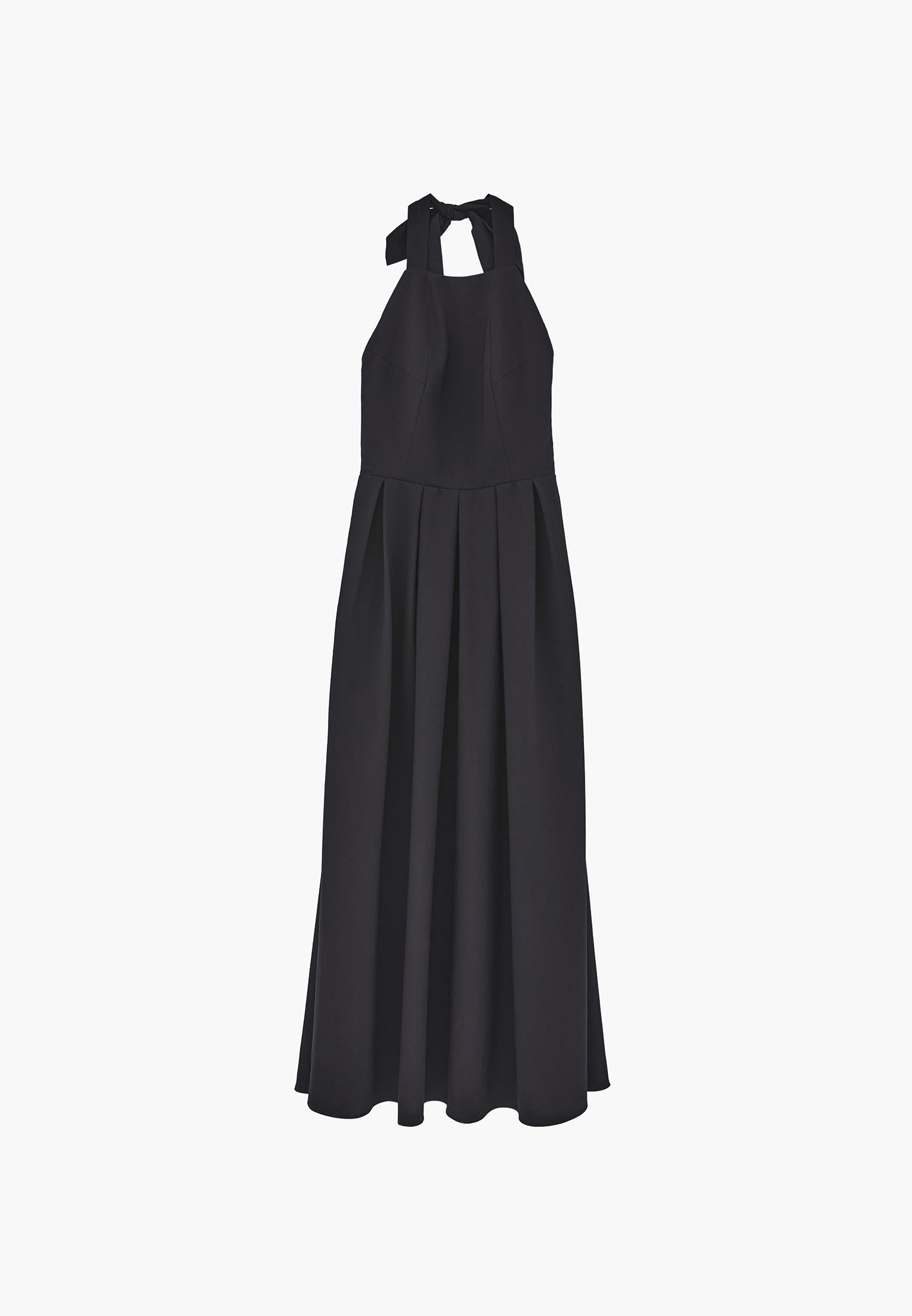 Tie Midi Dress With Crew Neck And A-Line - BLACK