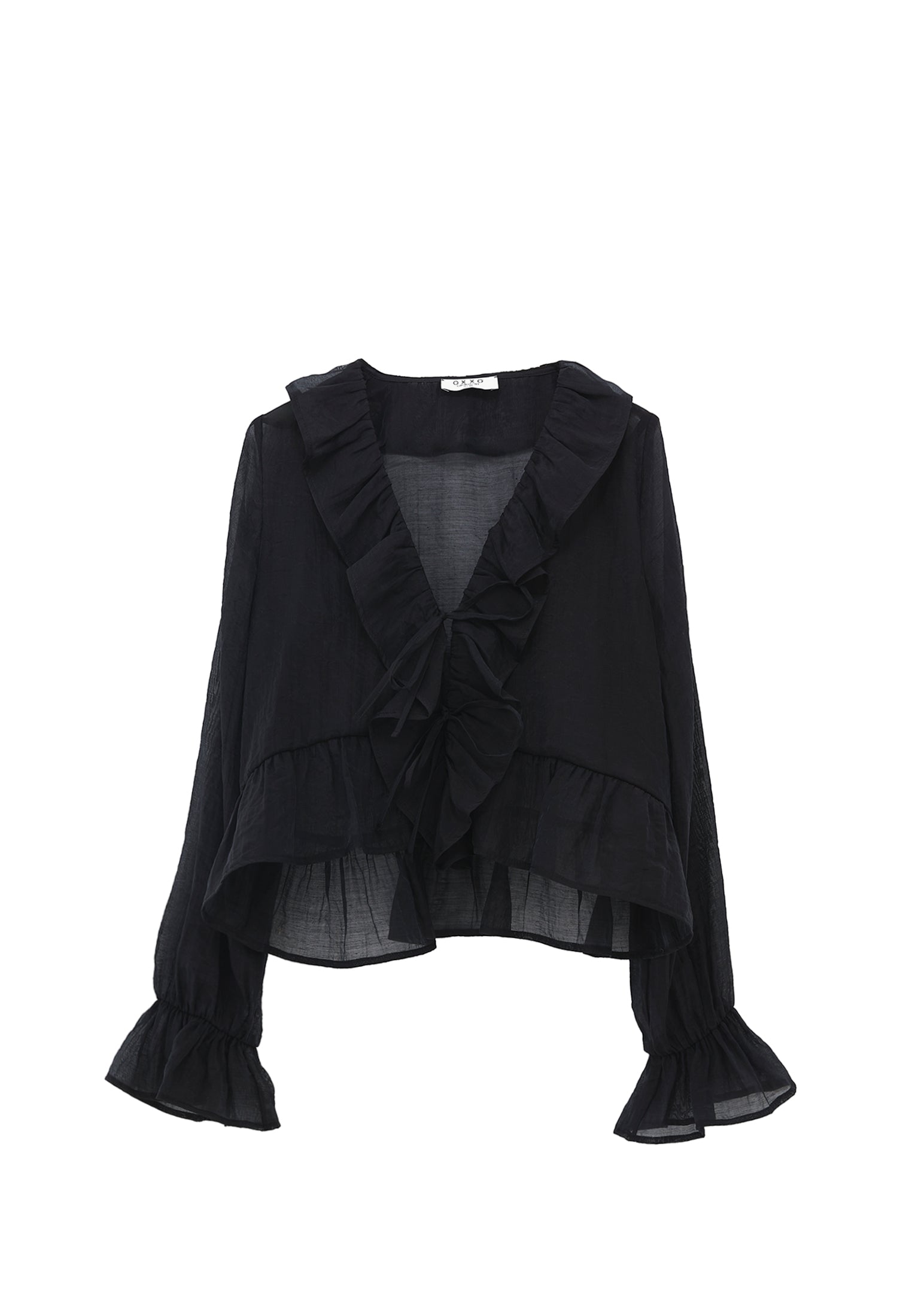 Long sleeve ruffled blouse - BLACK