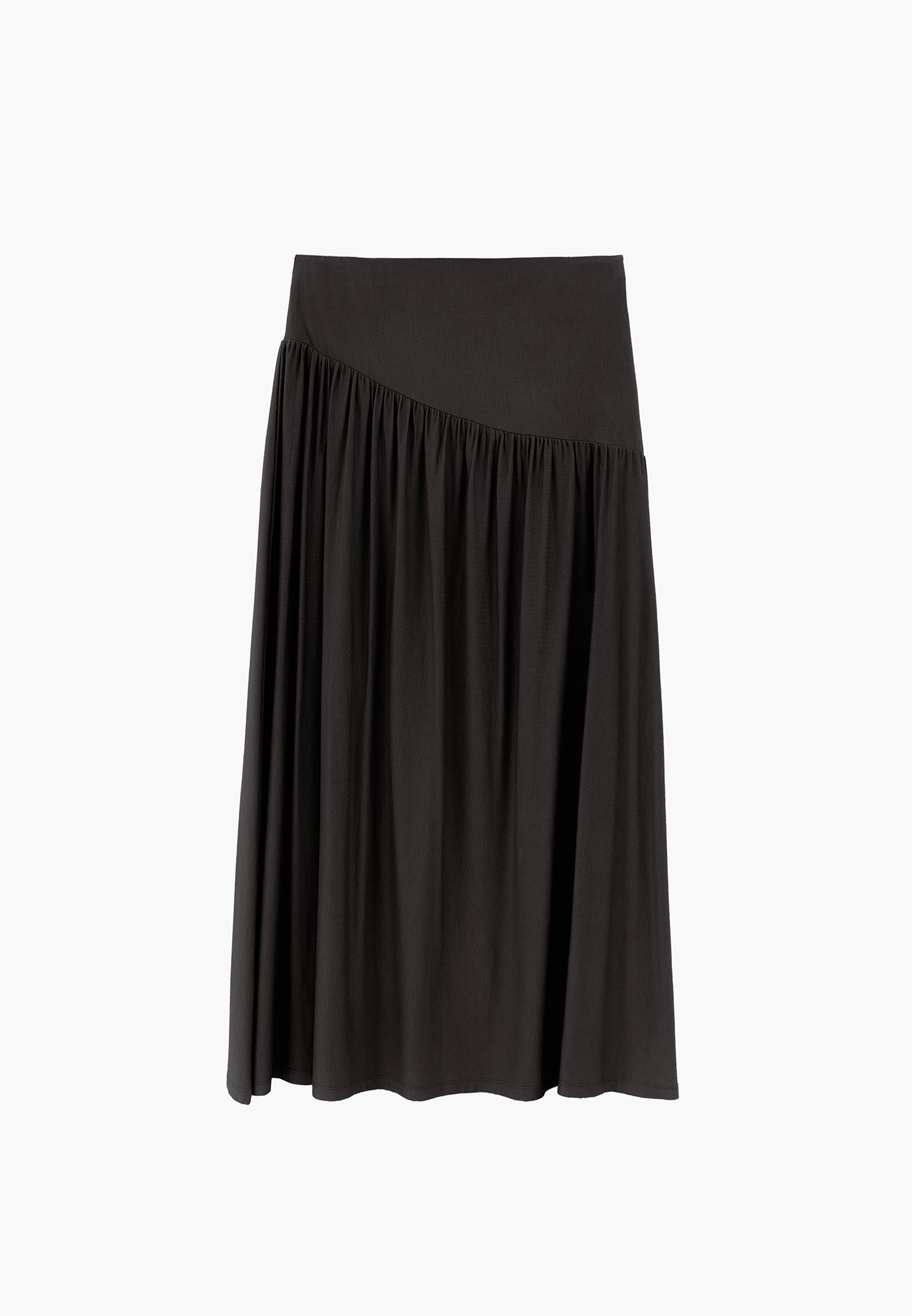 Flared Long Skirt - BLACK