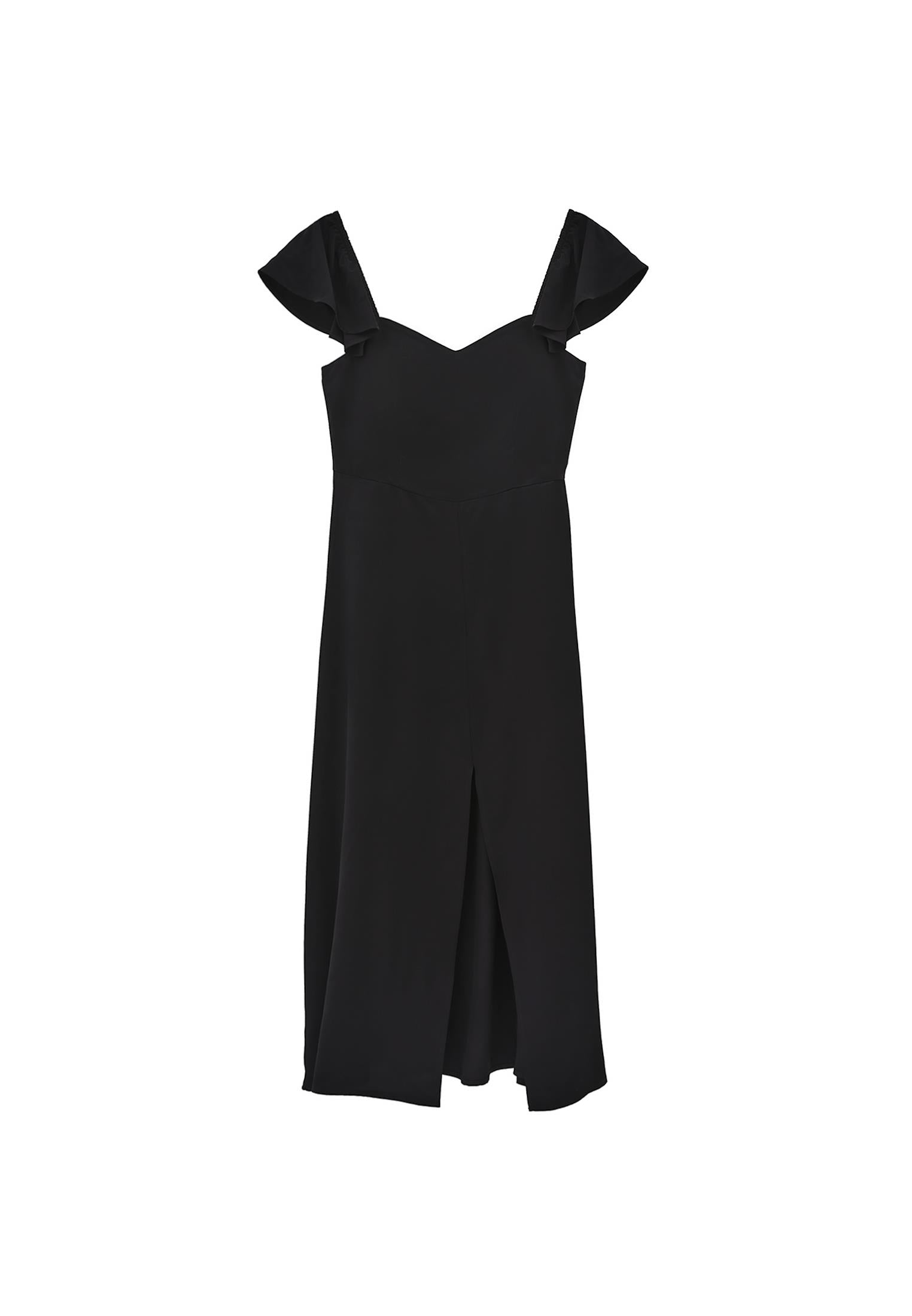 Sweetheart Neckline Midi Dress - BLACK
