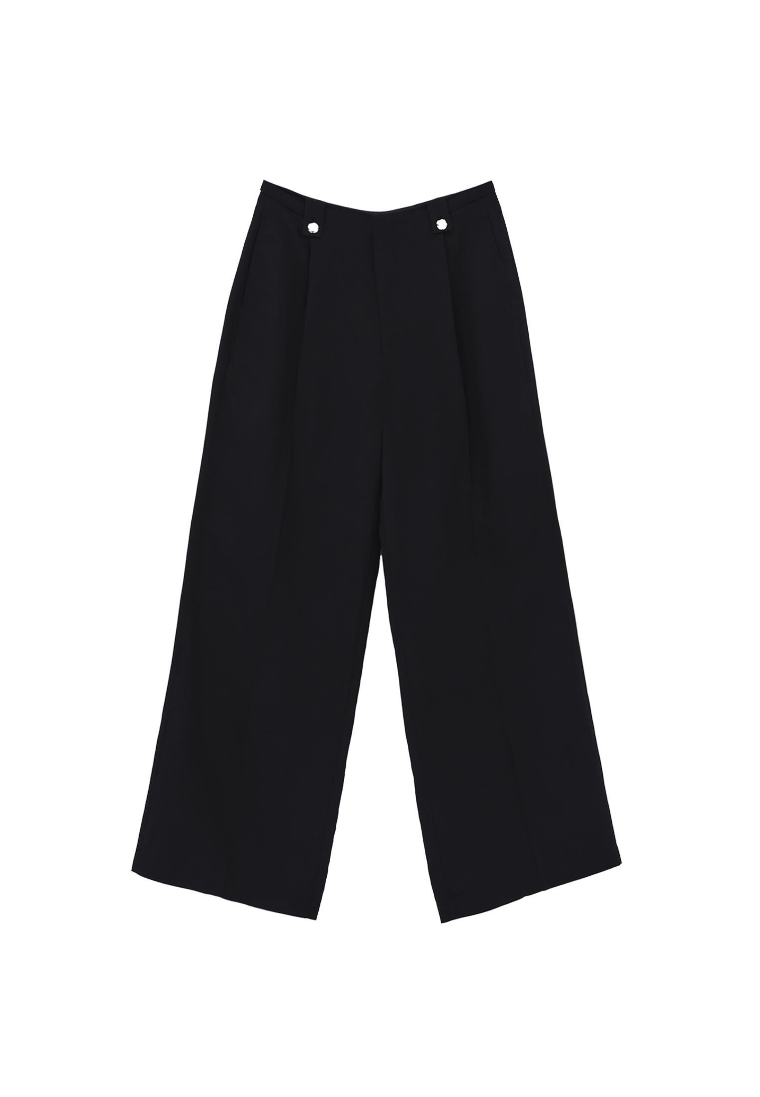 Autumn Buttoned Tencel Pants - BLACK