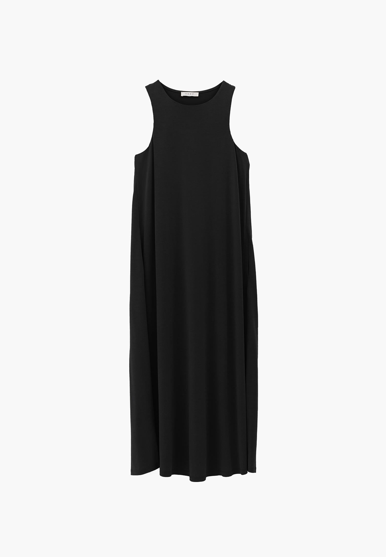 Halter Neck A-Line Midi Dress - BLACK