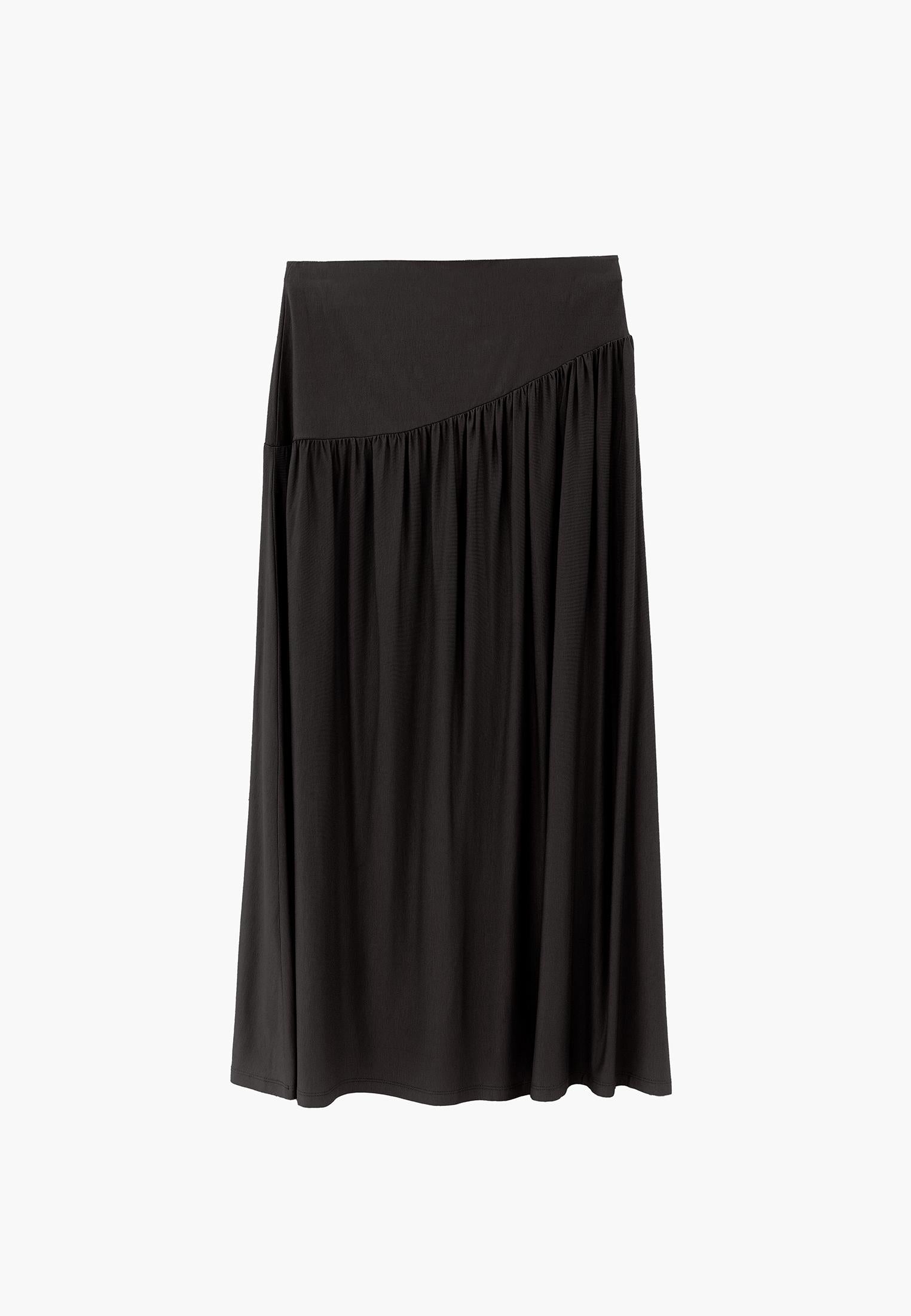 Flared Long Skirt - BLACK