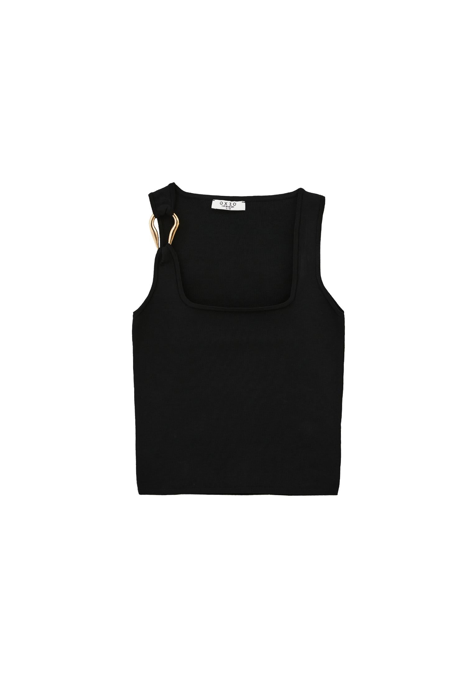 Buckled Crew Neck Tank Top - BLACK