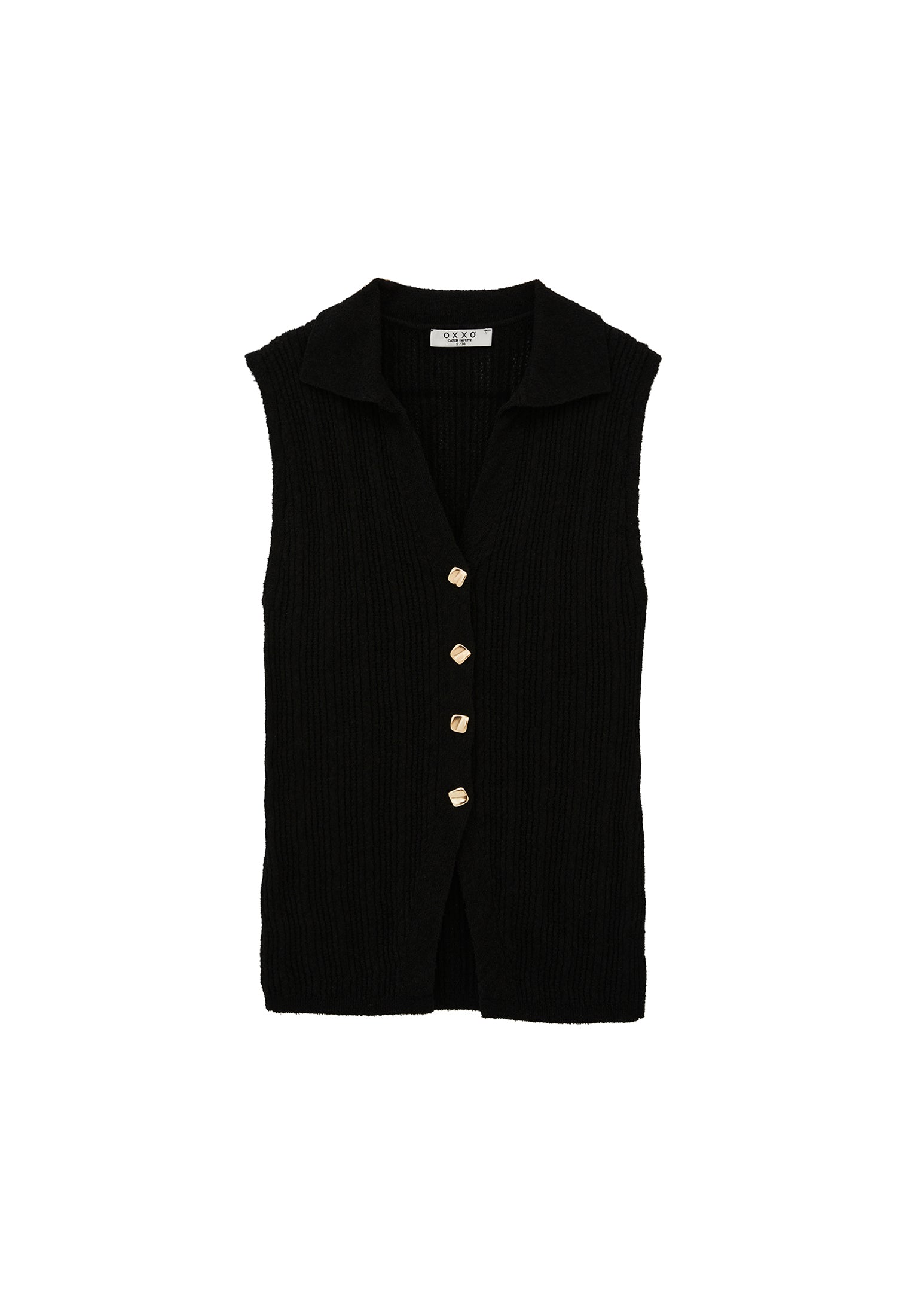 V Neck Boucle Vest - BLACK