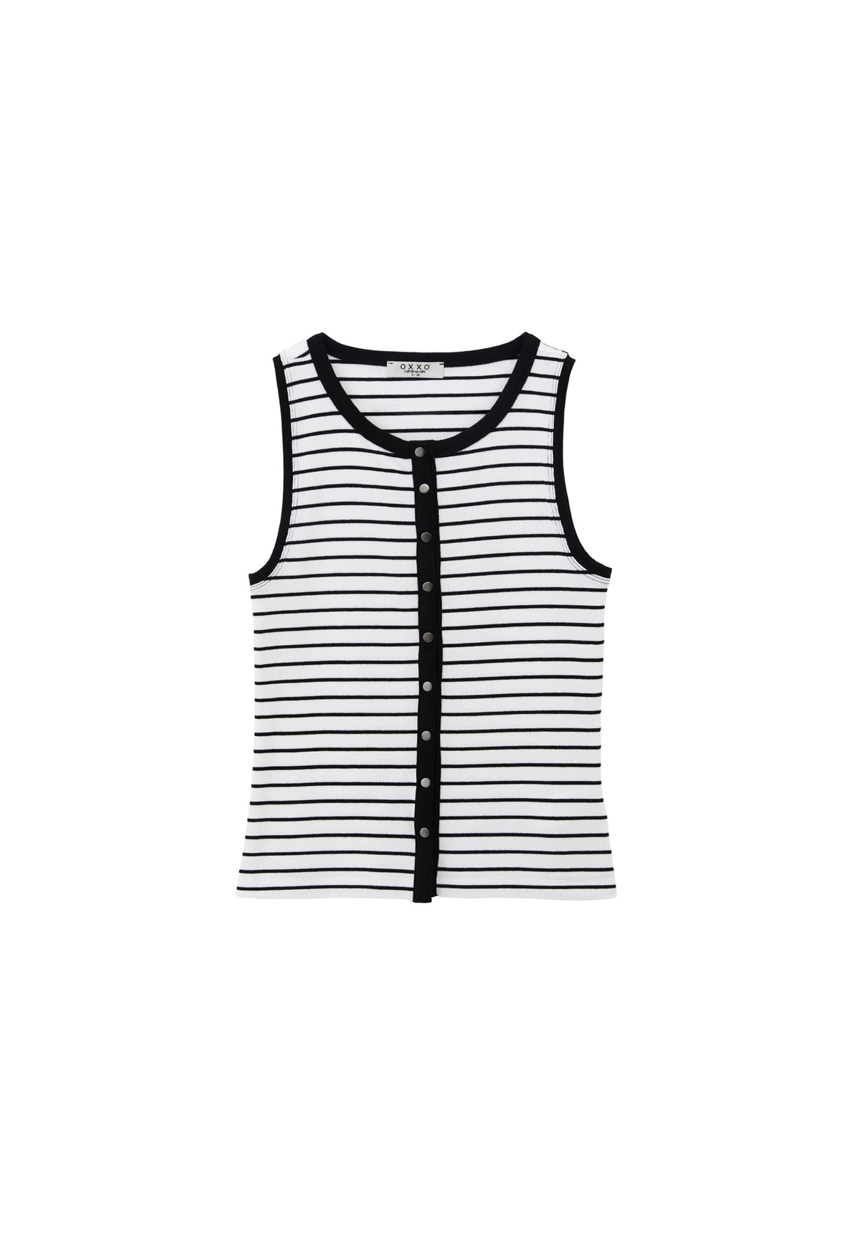 Crew Neck Striped Tank Top - Black/White
