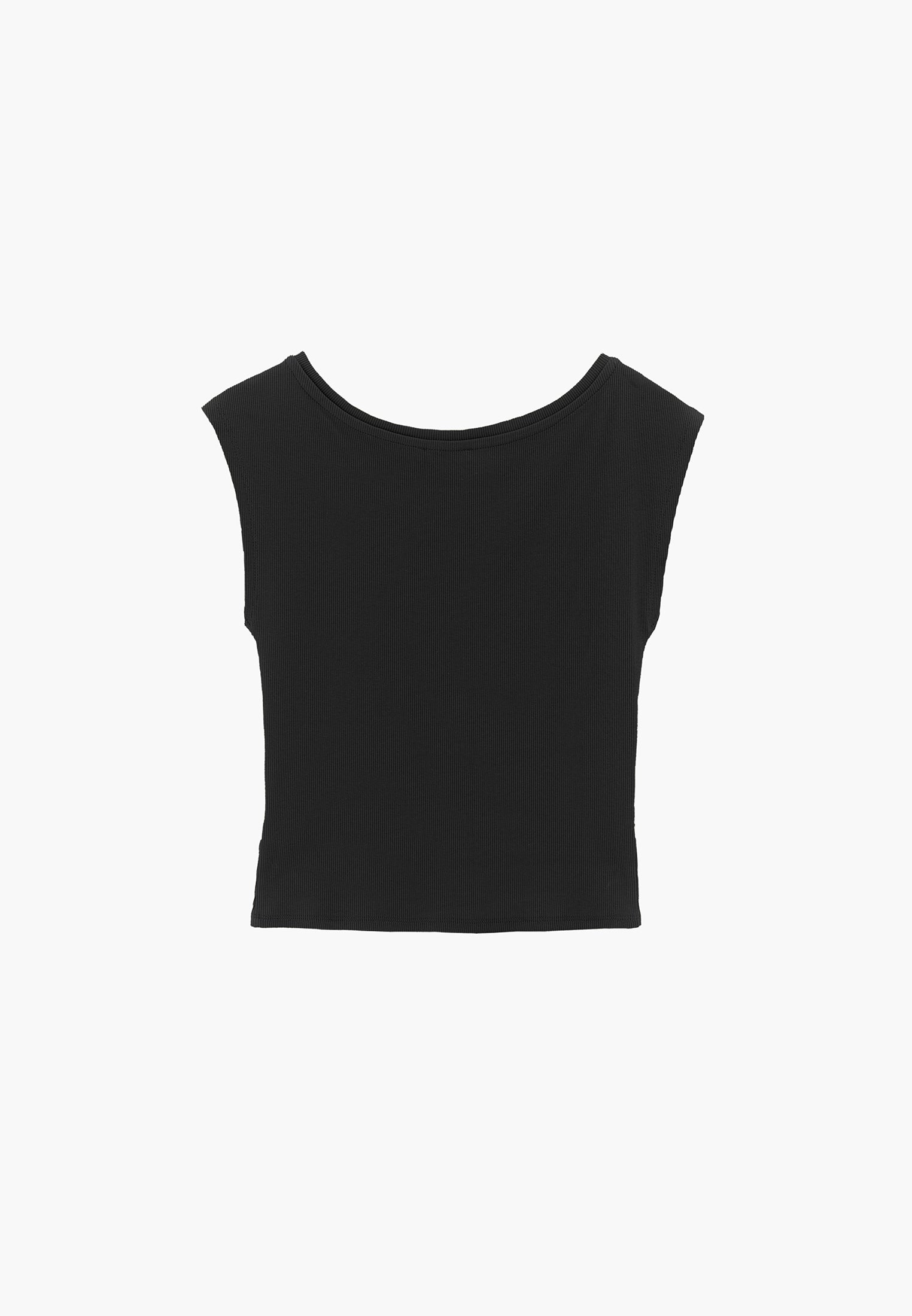 Boat Neck Sleeveless T-Shirt - BLACK
