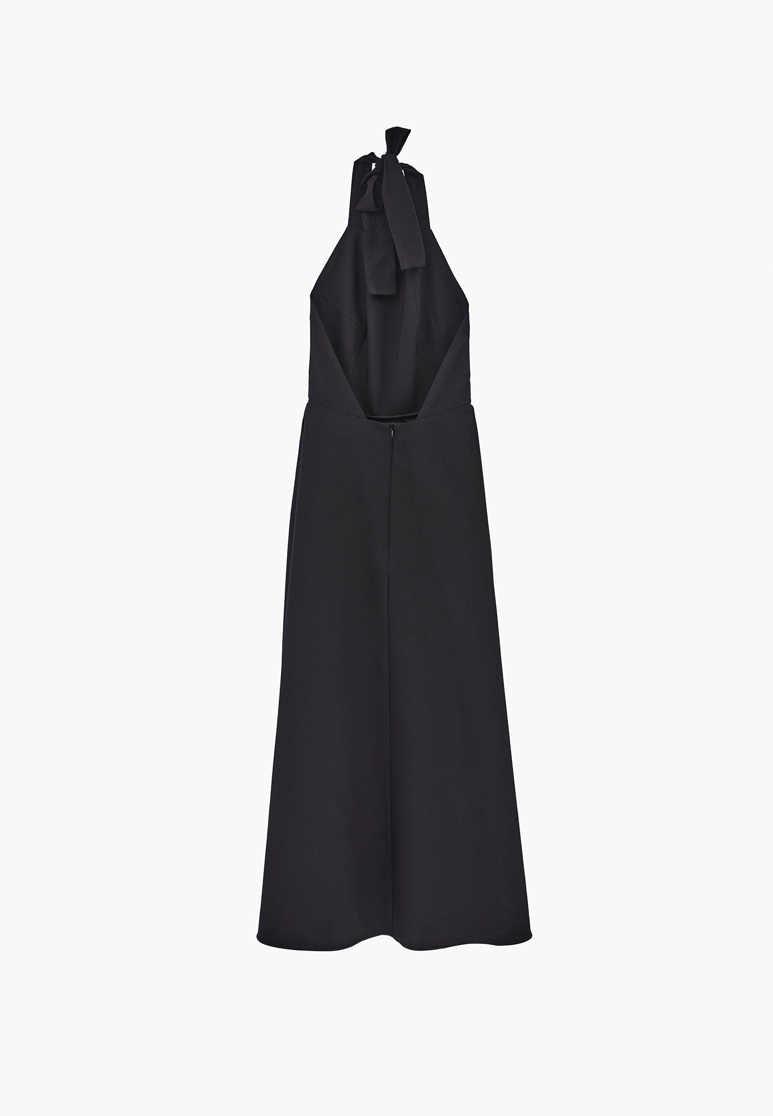 Tie Midi Dress With Crew Neck And A-Line - BLACK
