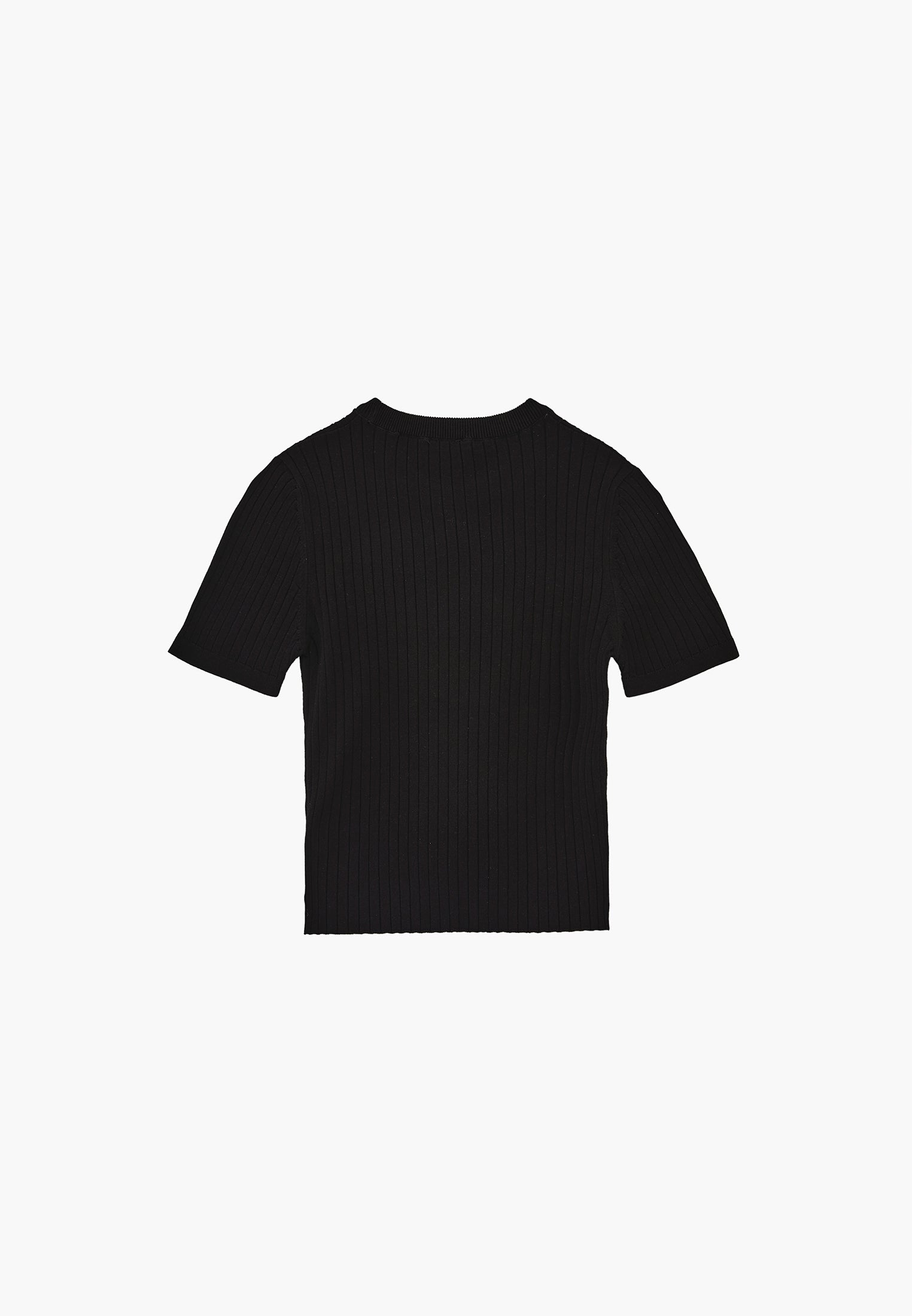 Ribbed Crew Neck Short Sleeve Sweater - BLACK