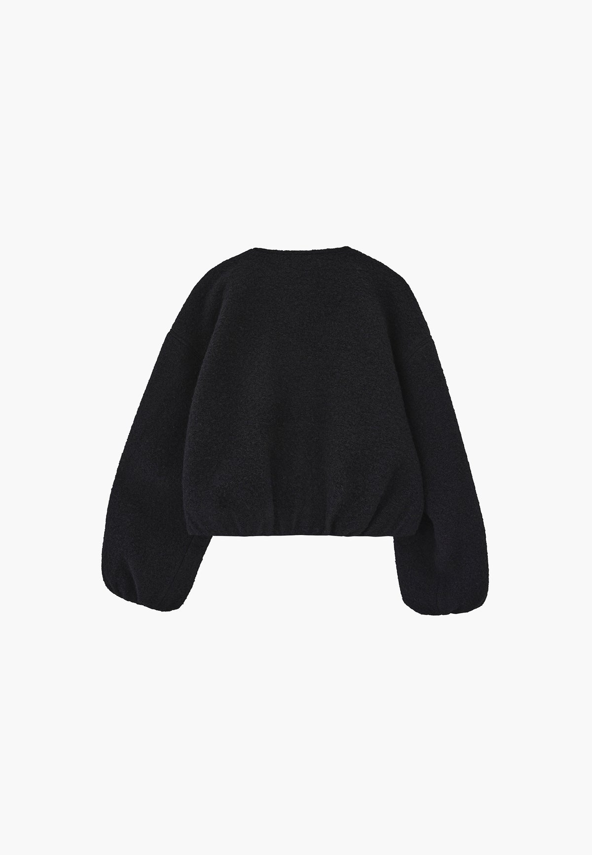 Balloon Sleeve Short Knitted Jacket - Black