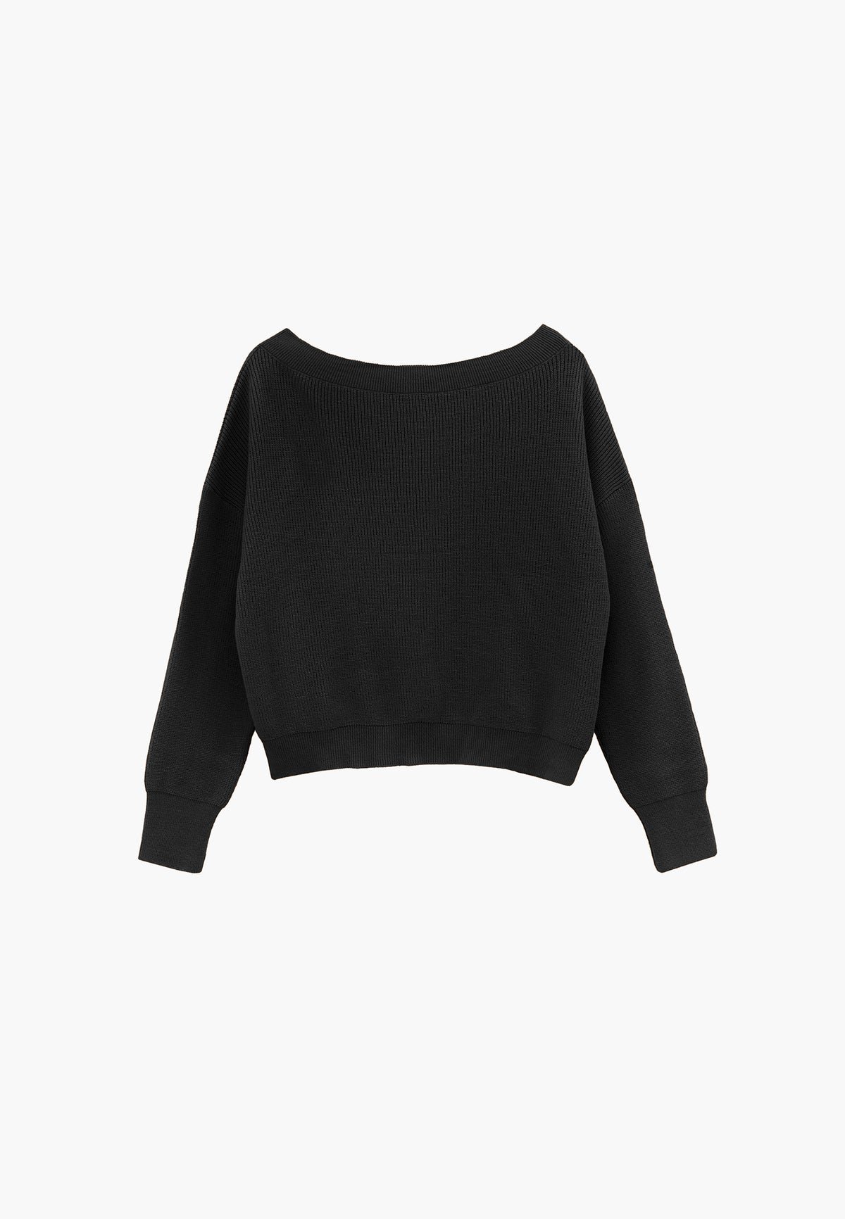 Boat Neck Loose Sweater - BLACK