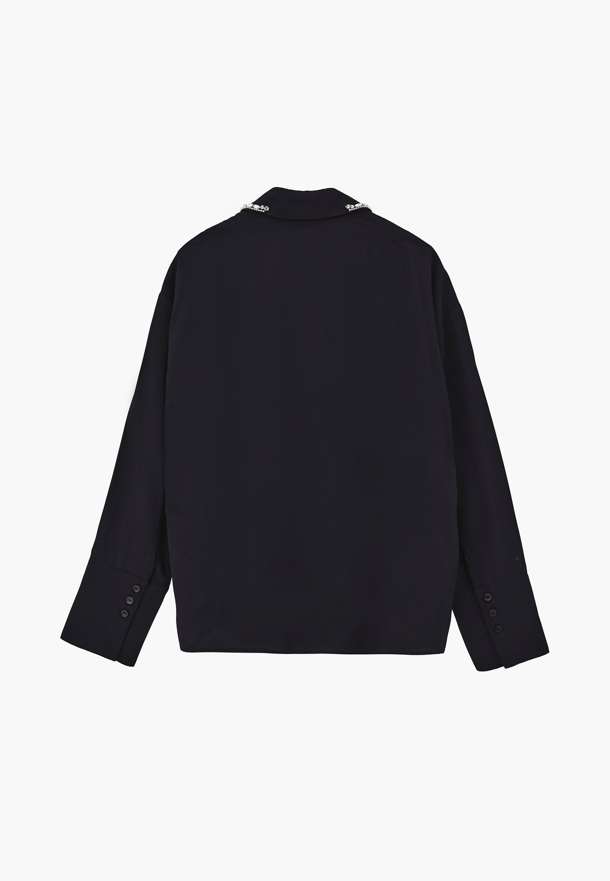 Long Sleeve Shirt with Stone Details and Shirt Collar - Black