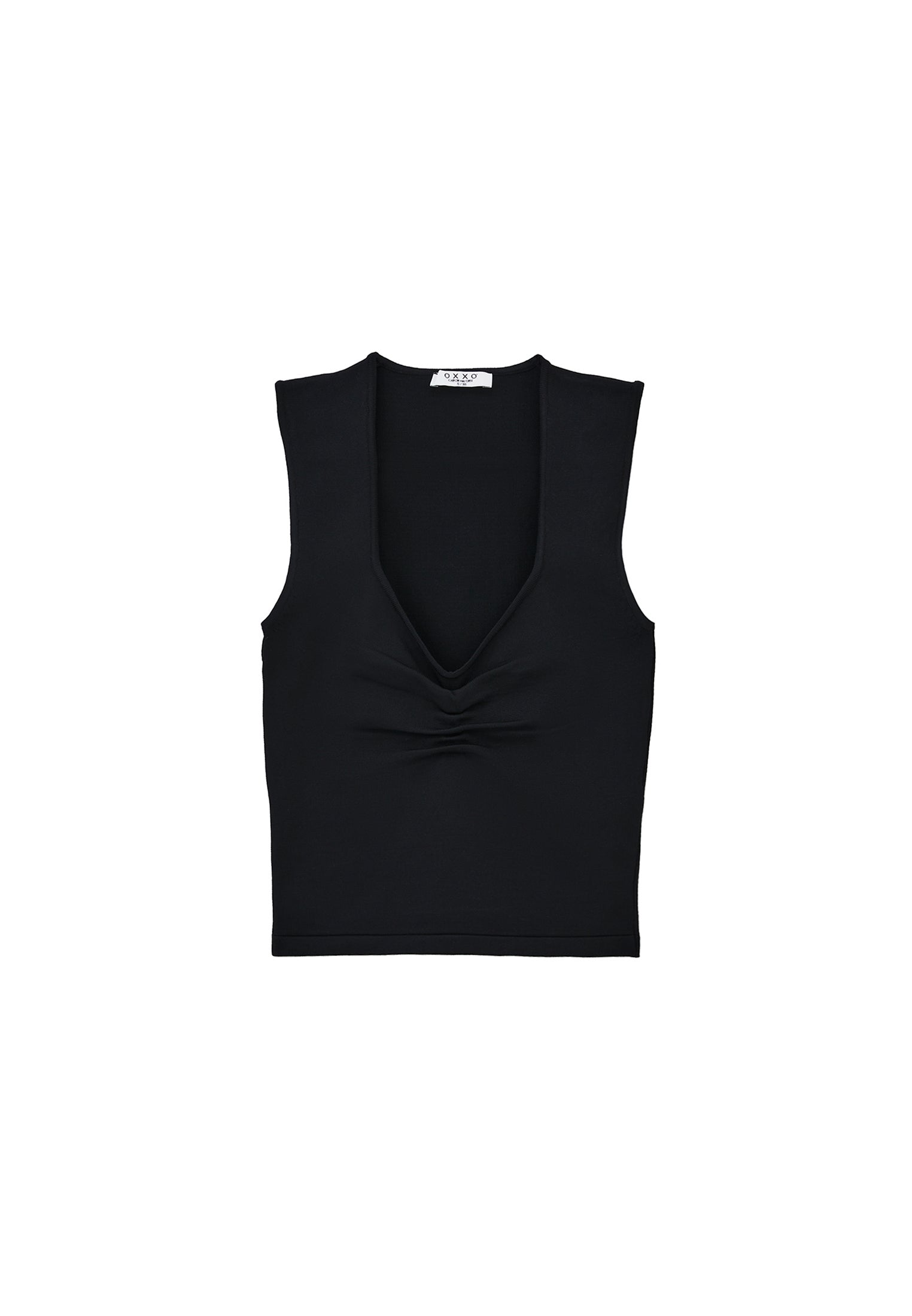 V Neck Sleeveless Bodycon Tank Top - BLACK