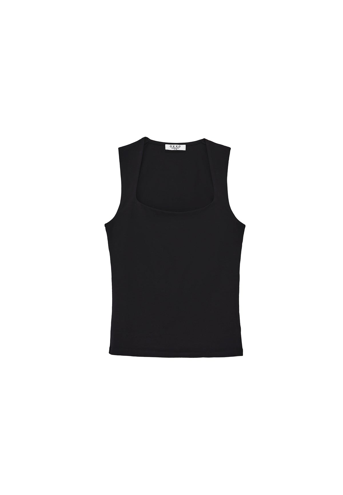 Square Neck Bodycon Standard Tank Top - BLACK