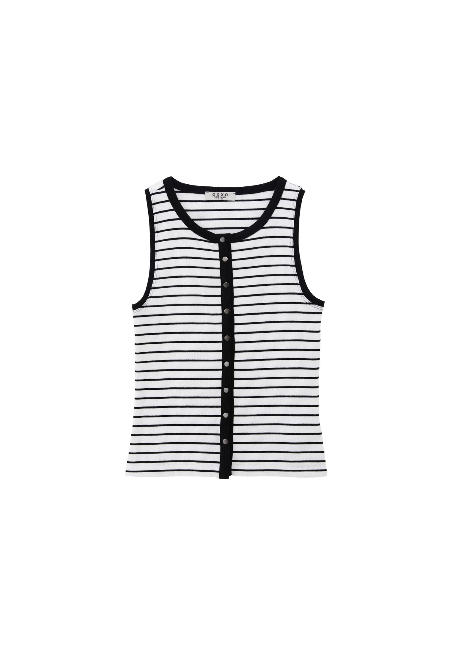 Crew Neck Striped Tank Top - WHITE/BLACK