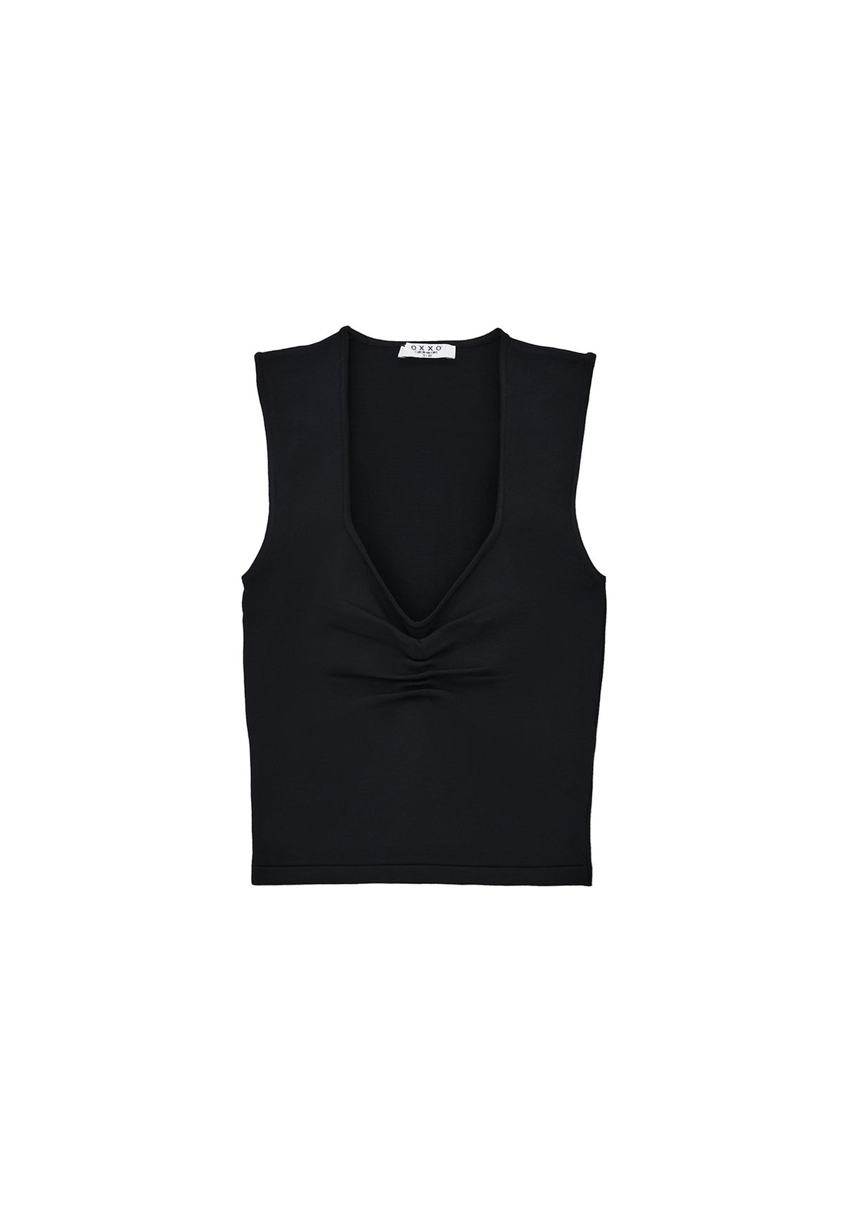 V Neck Sleeveless Bodycon Tank Top - BLACK