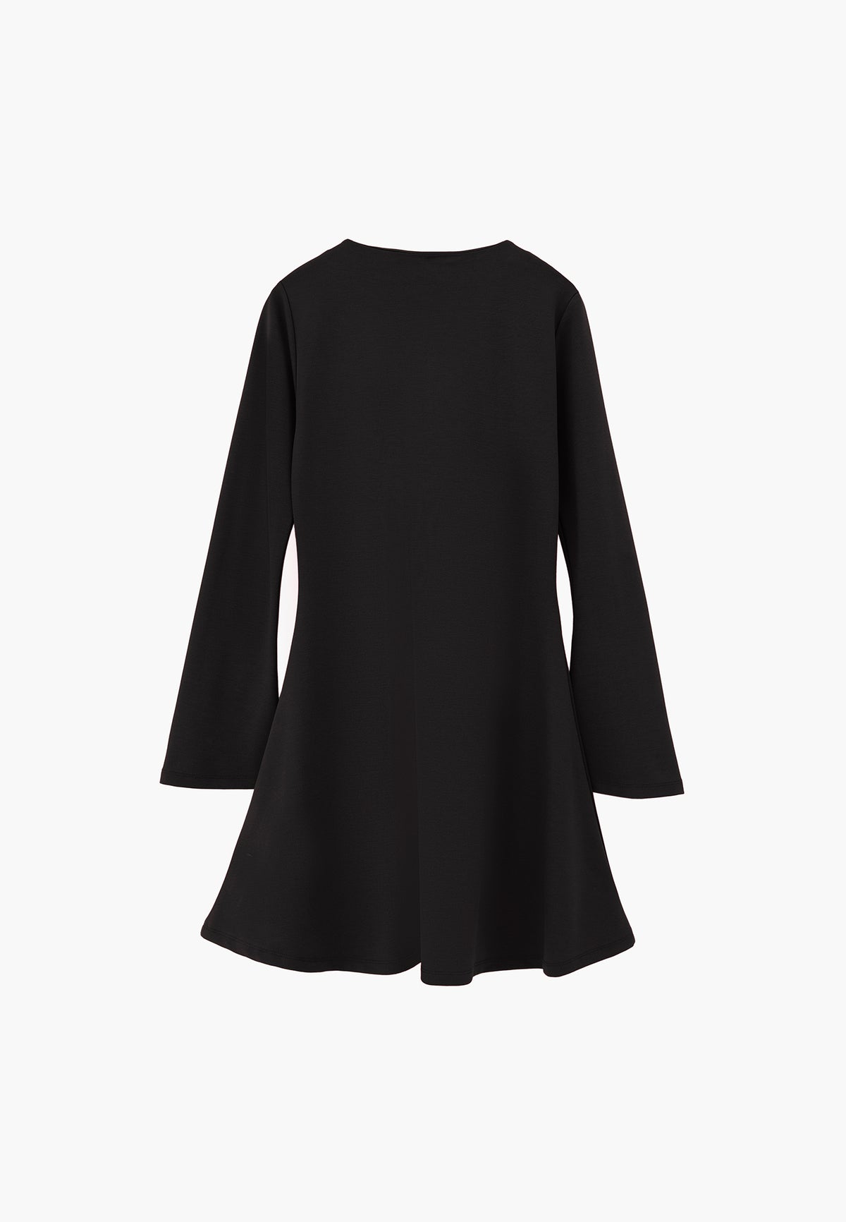 Flared Dress with Stand Collar and Long Sleeves - Black