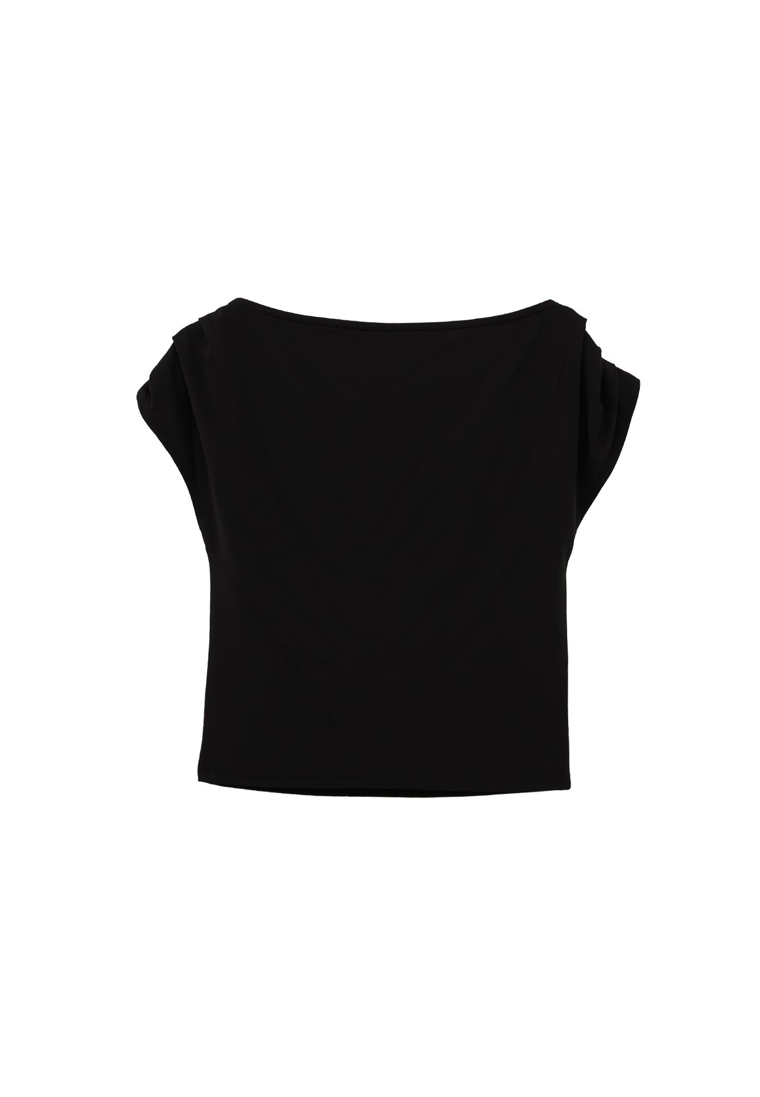 Boat Neck Sleeveless Standard Blouse - BLACK