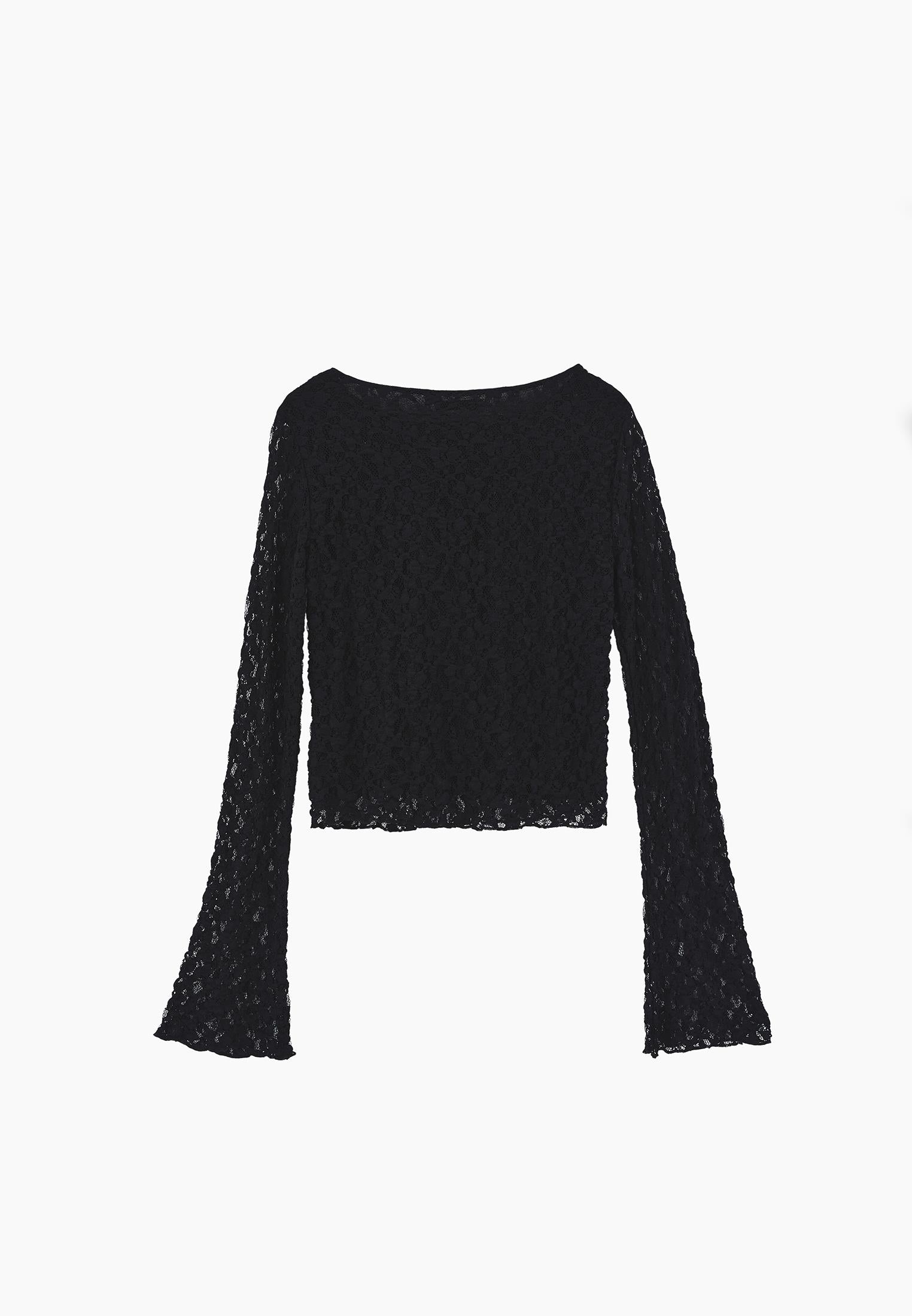 Boat Neck Long Sleeve T-Shirt - BLACK