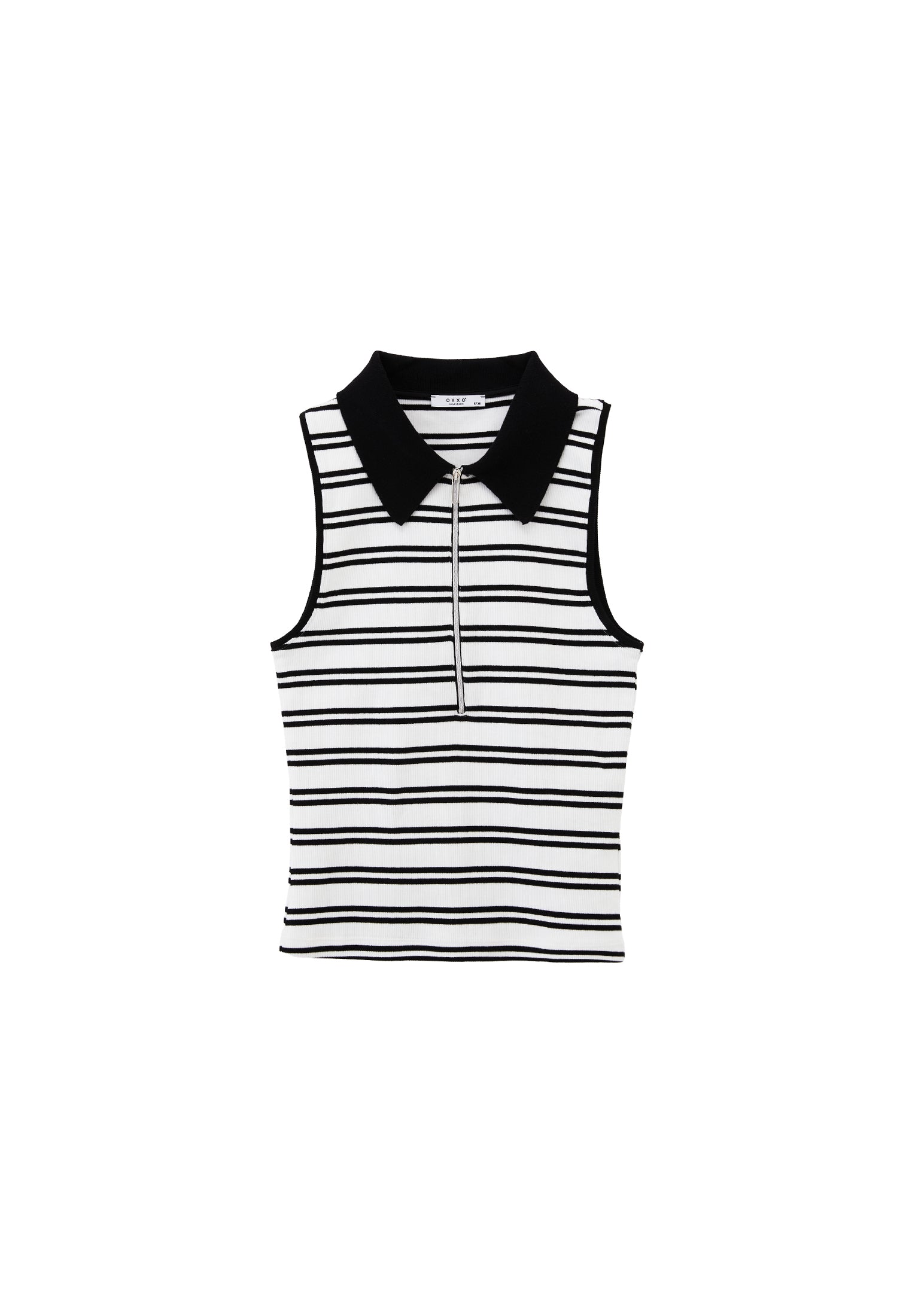 Polo Collar Tank Top - WHITE/BLACK