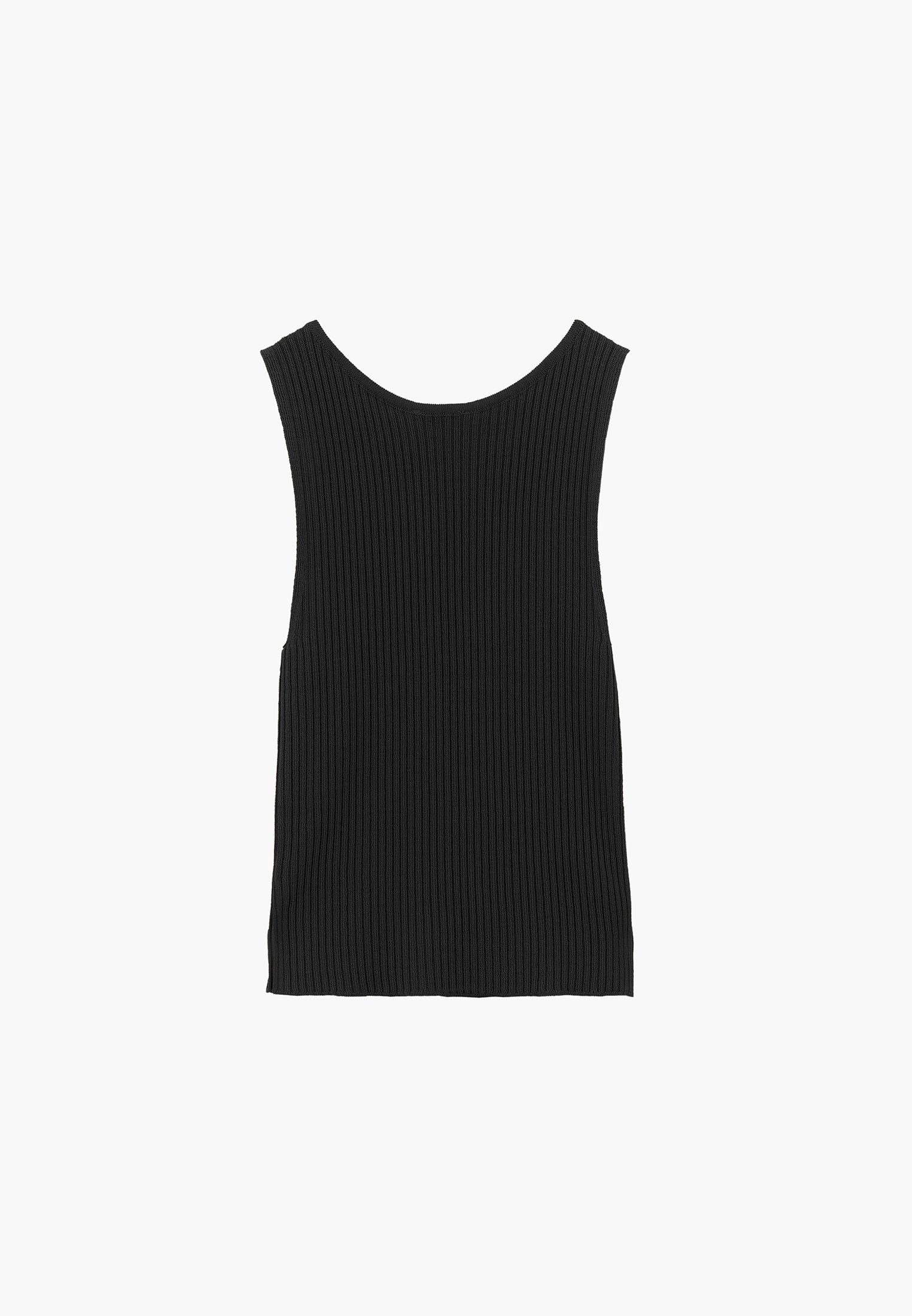 Ribbed Tank Top With Boat Neck - BLACK