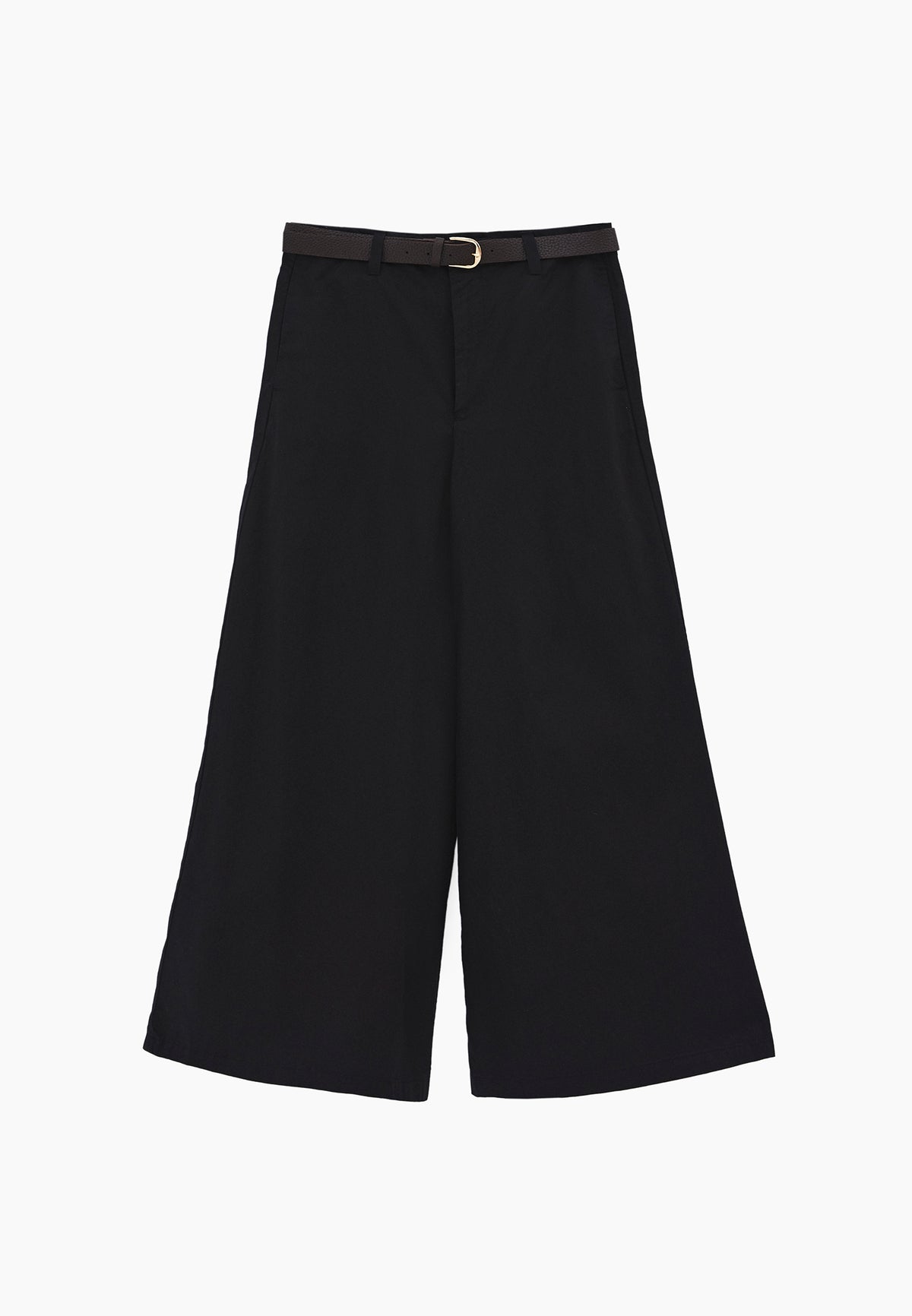 Belted Detail Ultra High Waist Wide Leg Trousers - BLACK