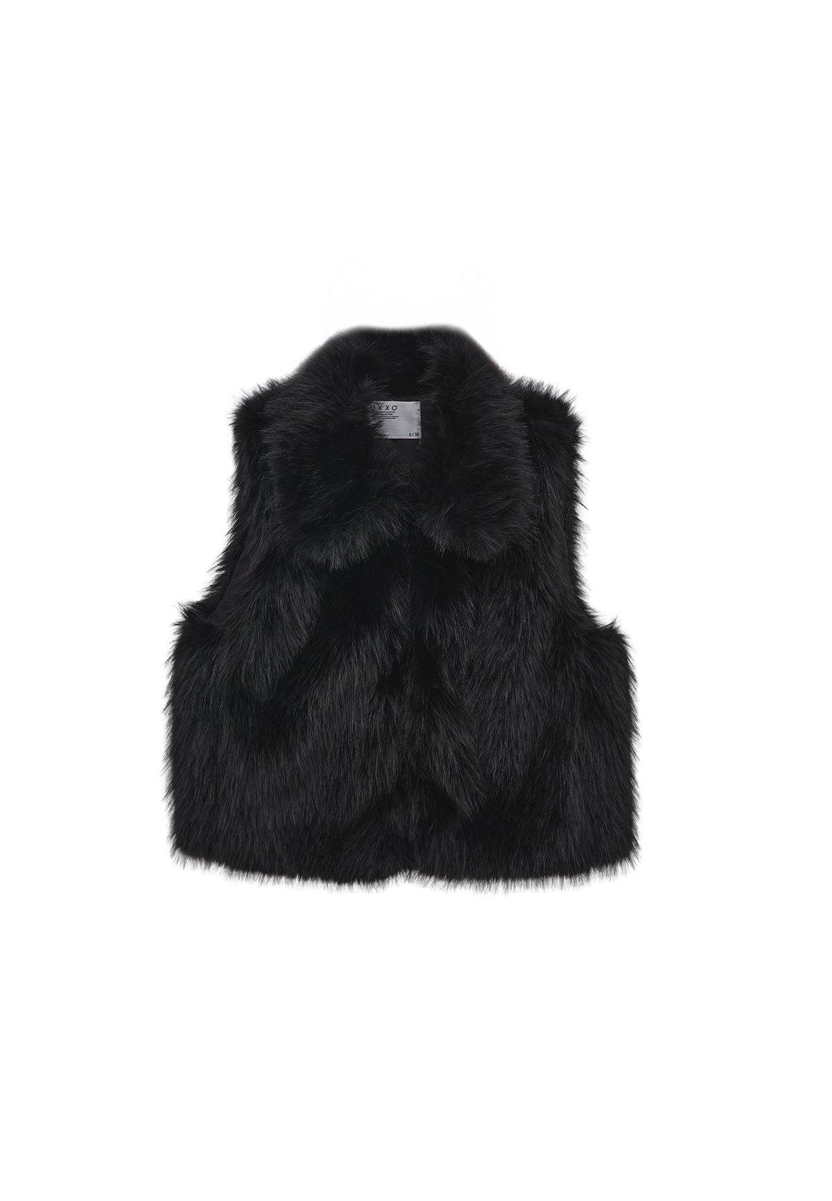 V Neck Faux Fur Vest - BLACK