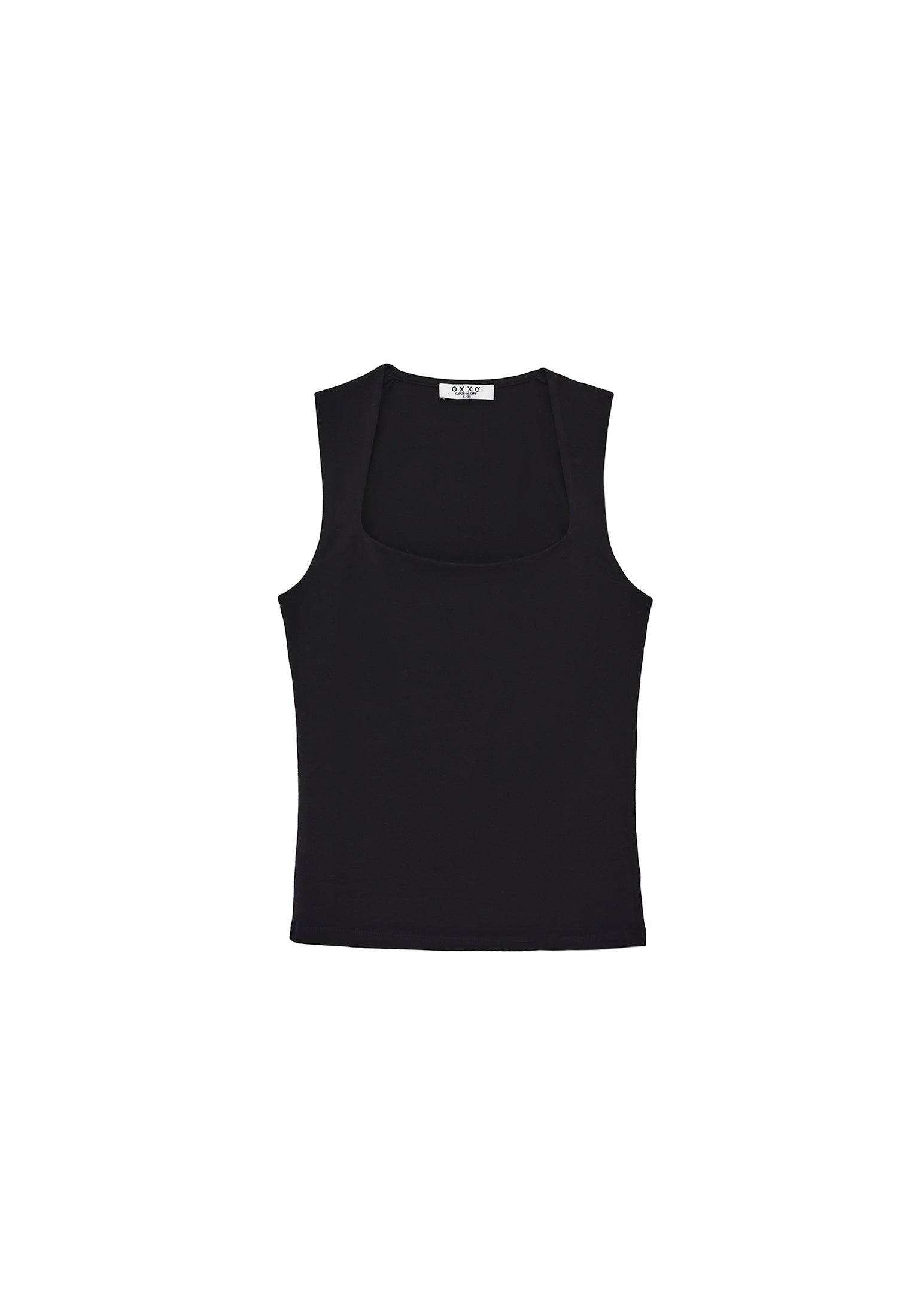 Square Neck Bodycon Standard Tank Top - BLACK