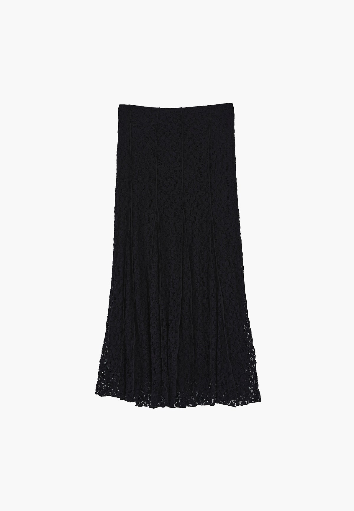 High Waist Flared Long Skirt - BLACK