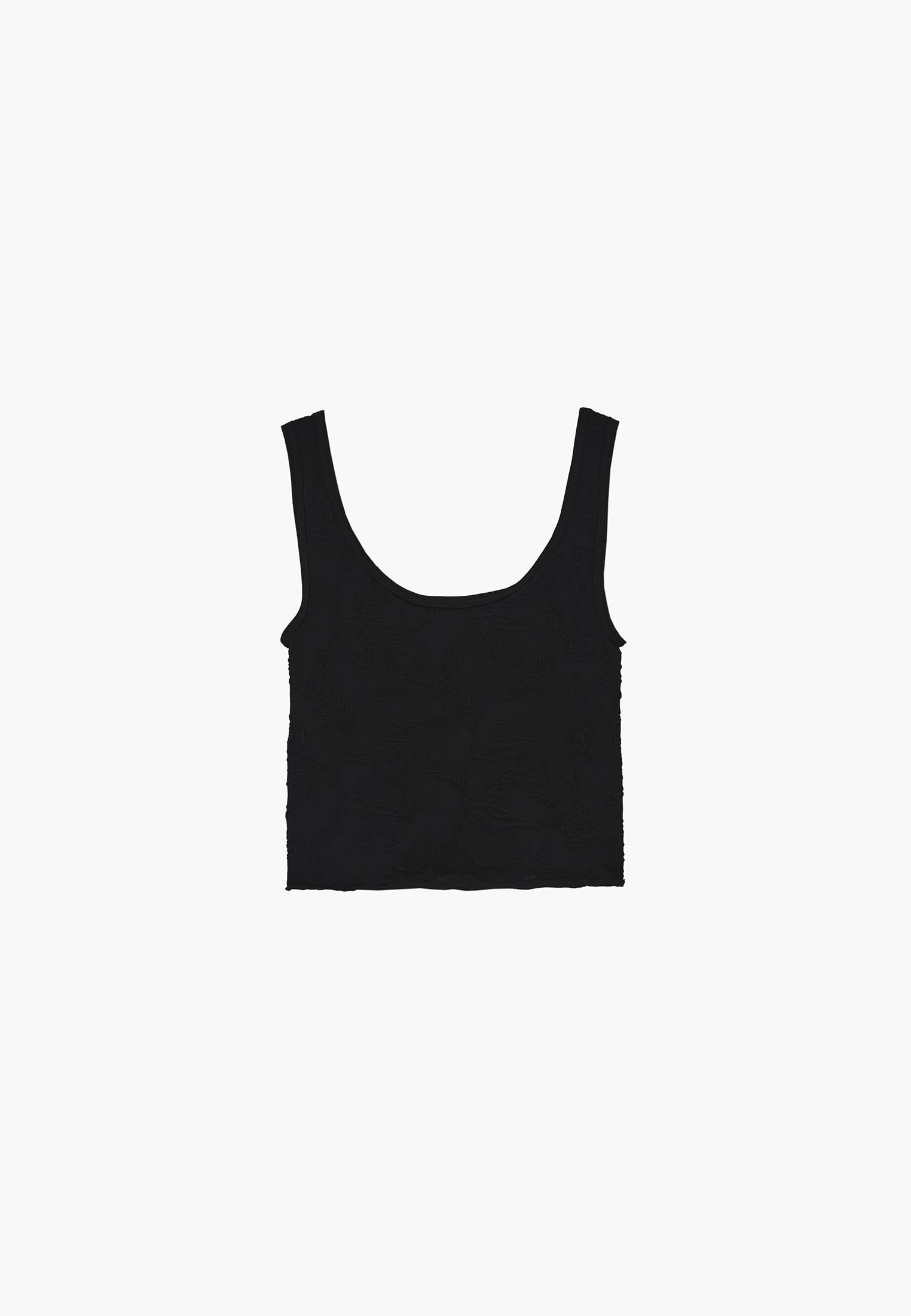 U Neck Sleeveless Cropped Bodycon Tank Top - BLACK