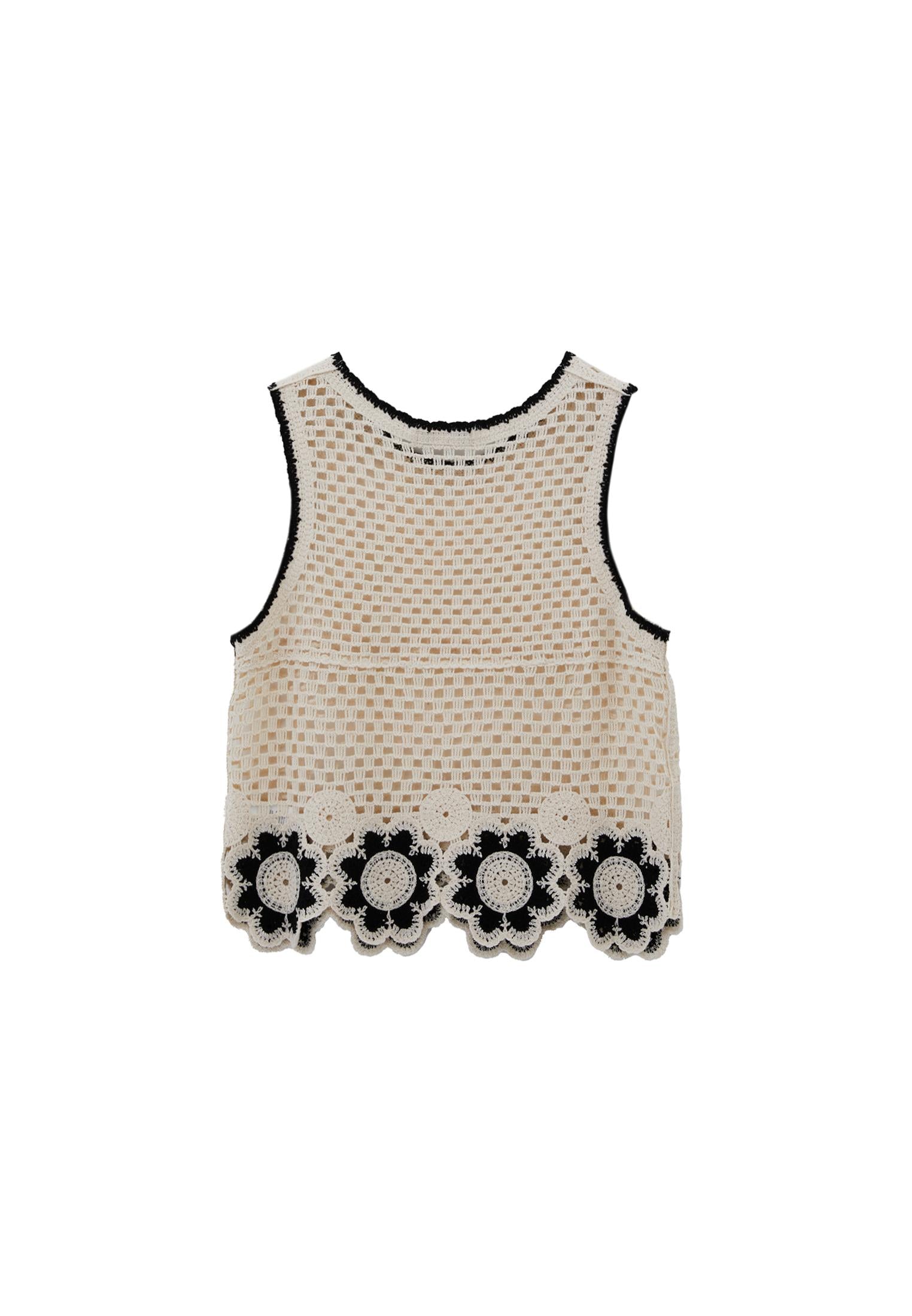 Cotton Blend Tank Top - ICE MILK/BLACK