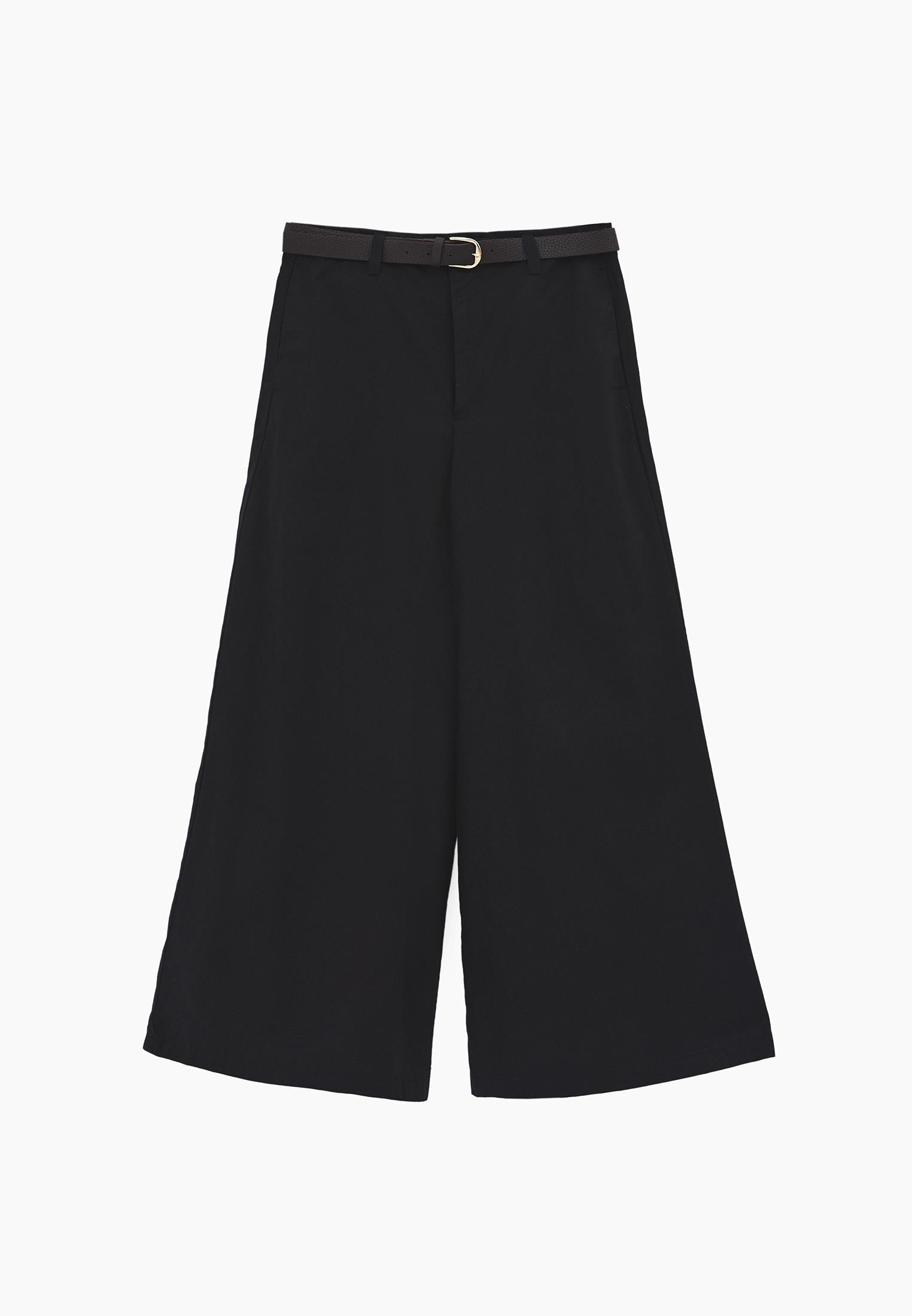 Belted Detail Ultra High Waist Wide Leg Trousers - BLACK