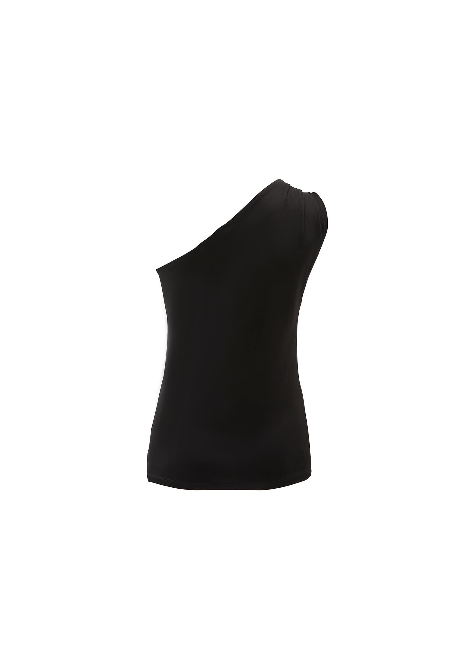 Pleated One Shoulder Blouse - BLACK