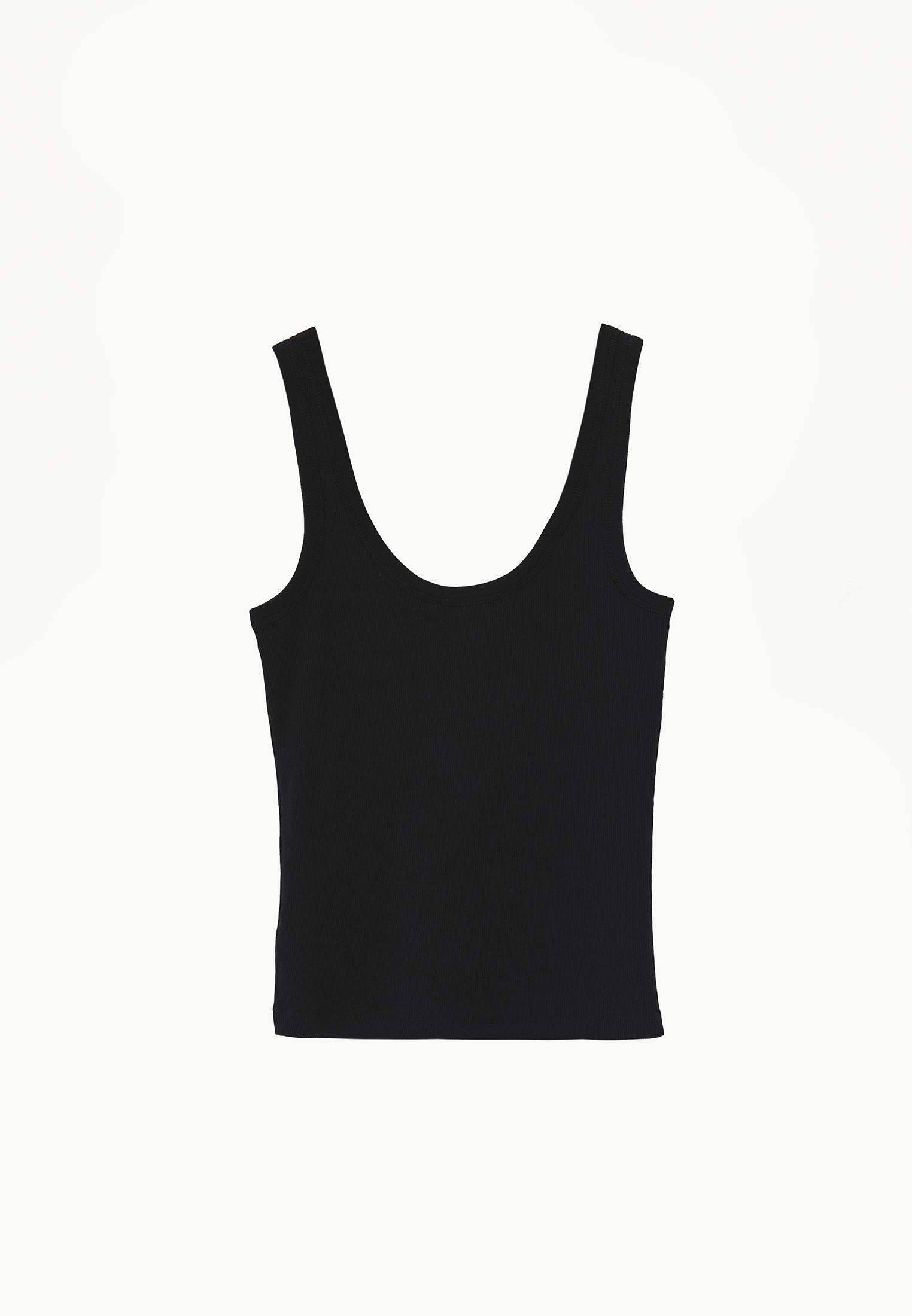 U Neck Bodycon Ribbed Tank Top - BLACK