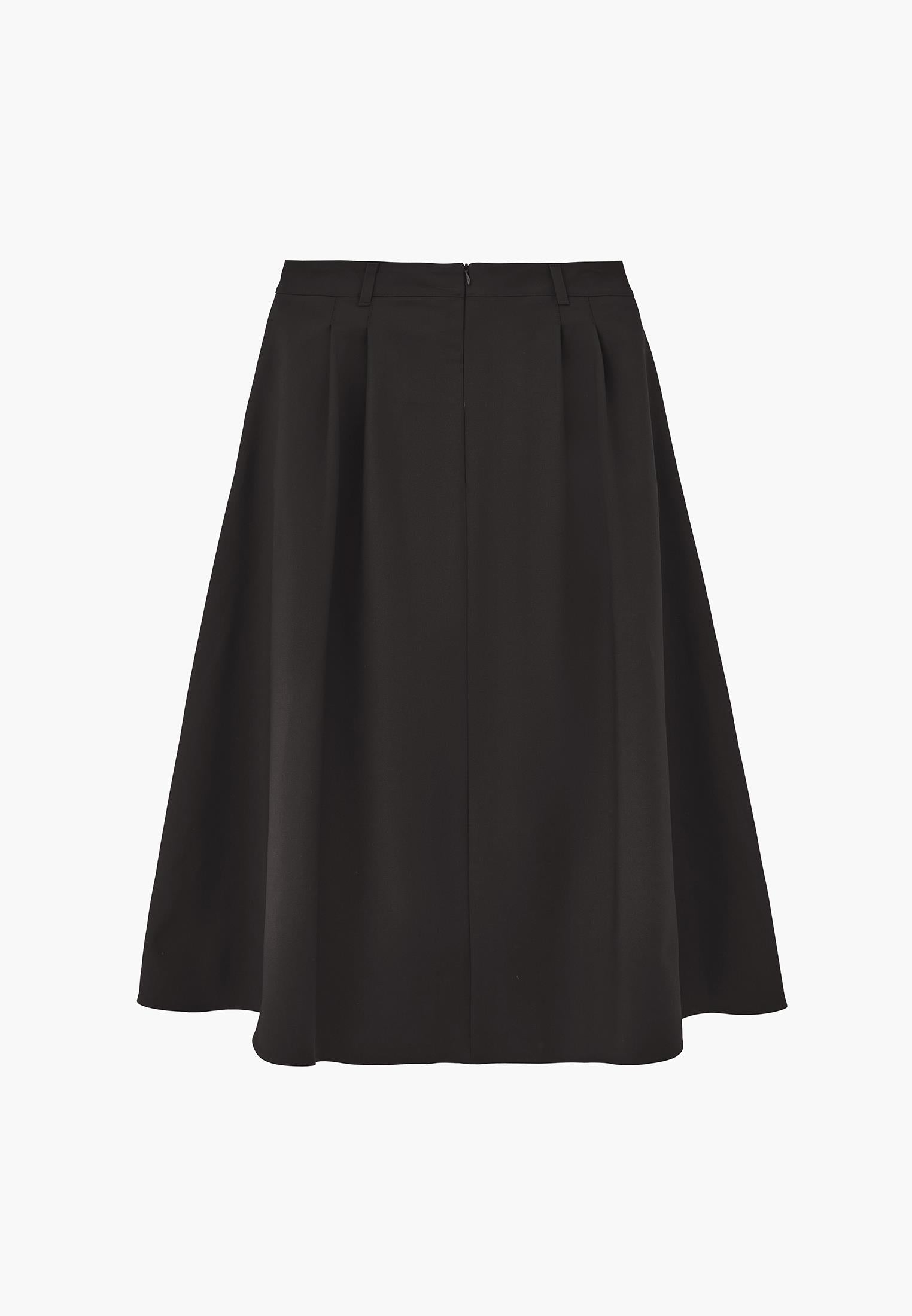 Long Pleated Flared Skirt - BLACK