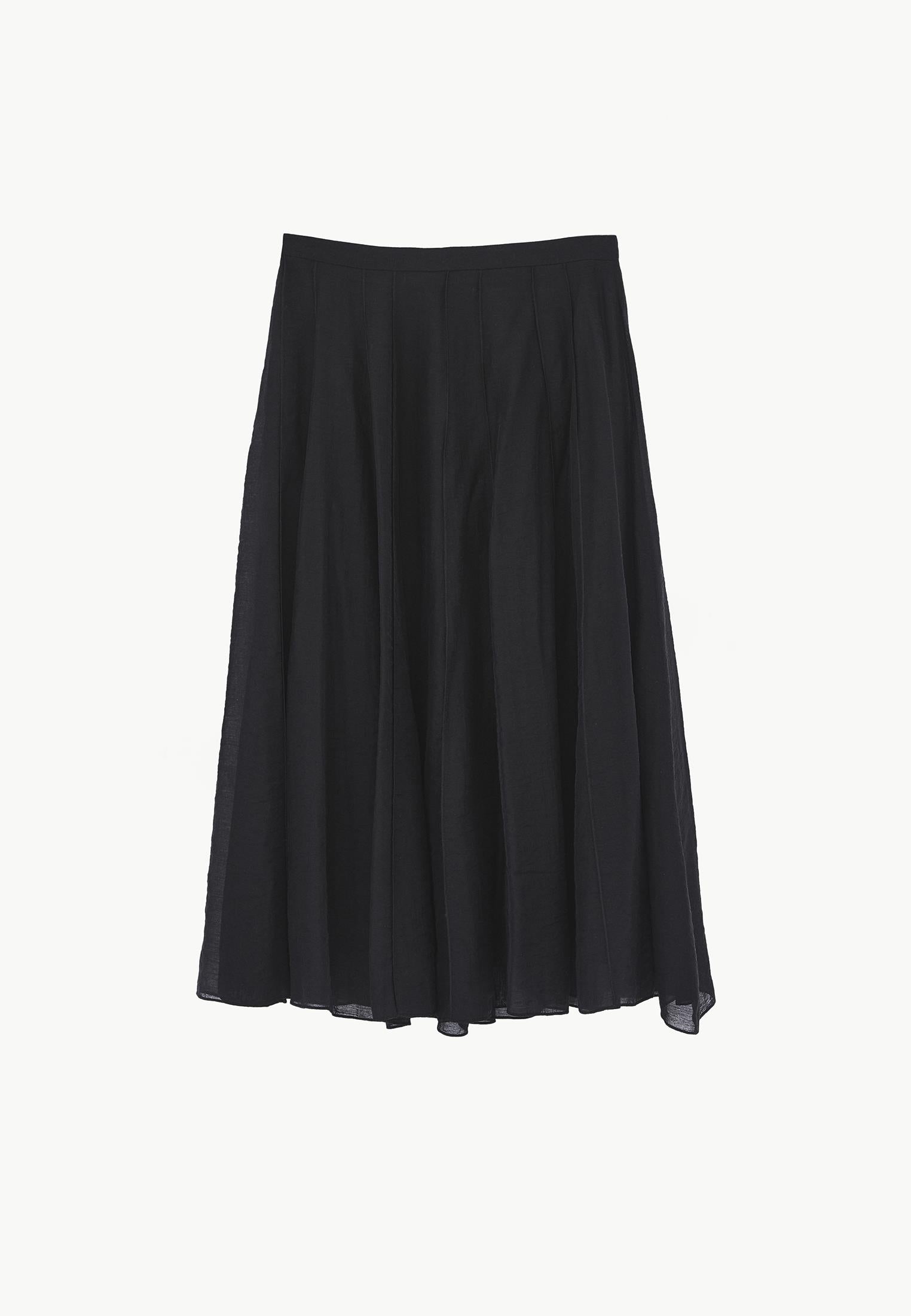 Midi Flared Woven Skirt - BLACK