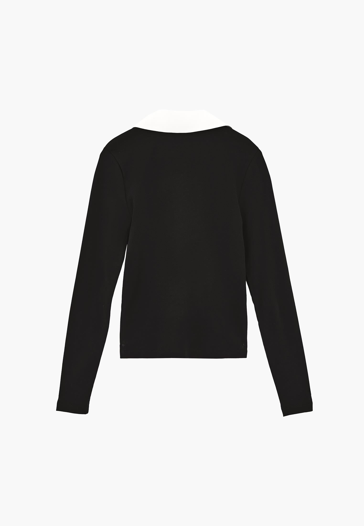 Polo Neck Long Sleeve Bodycon T-Shirt - BLACK