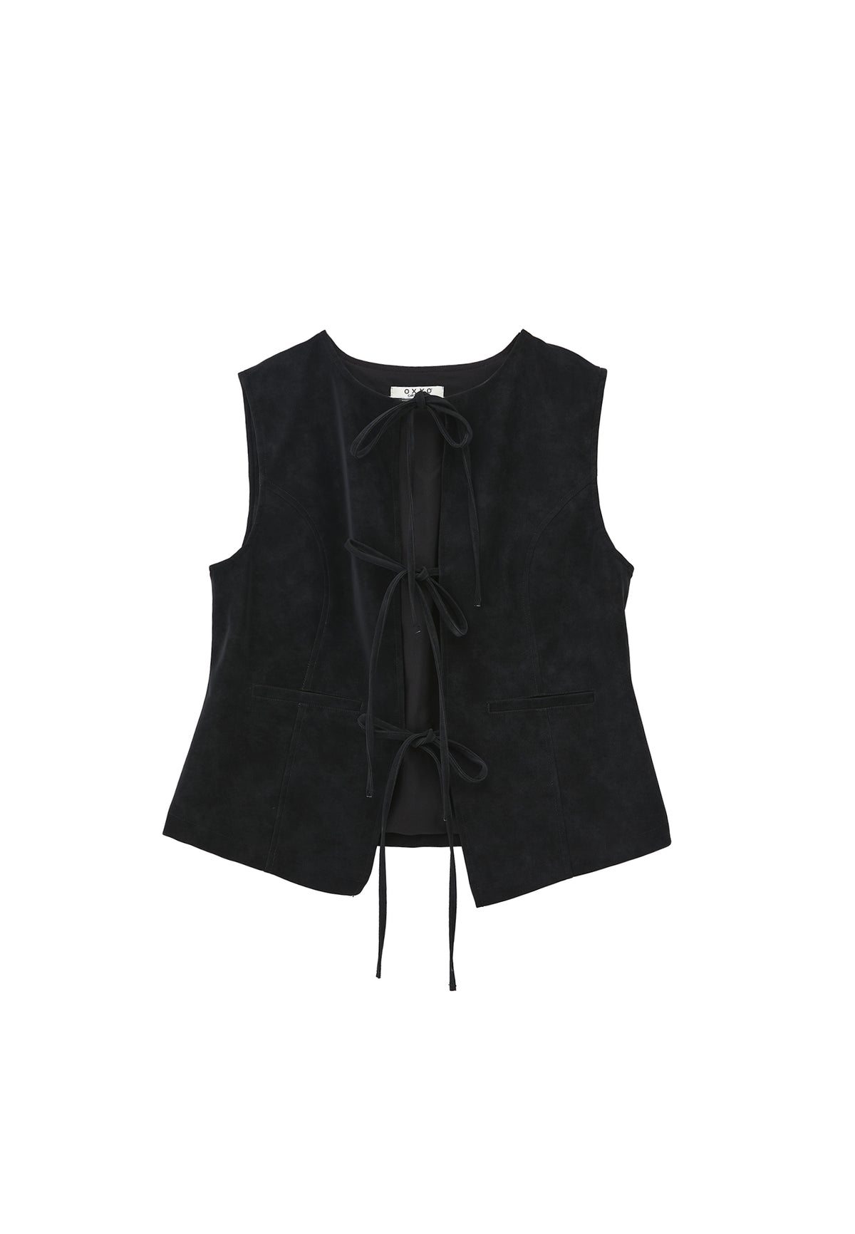Tie Waist Suede Vest - Black