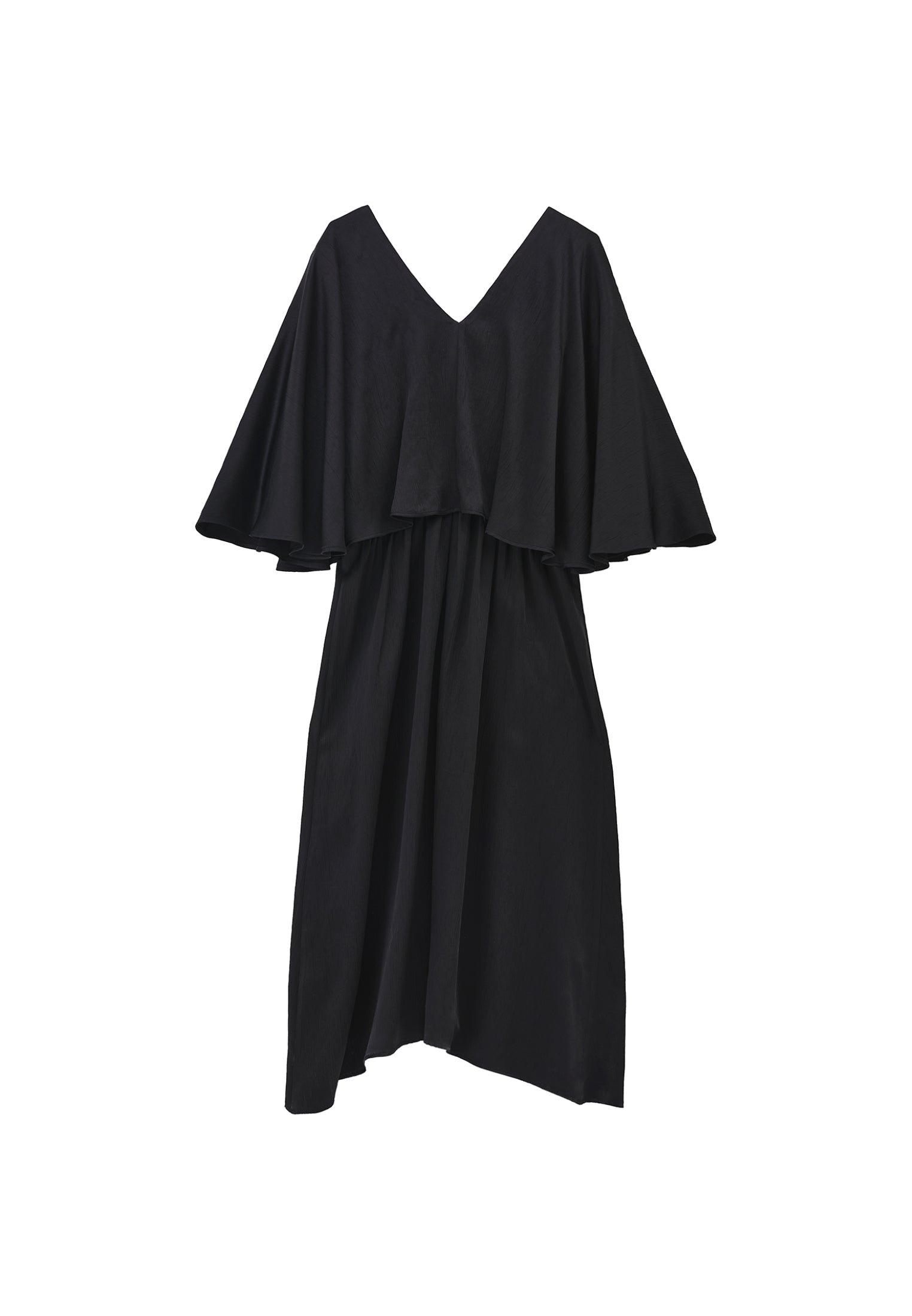 V neck long dress - BLACK