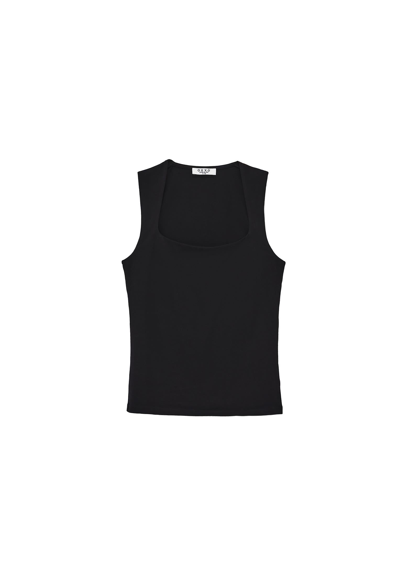 Square Neck Bodycon Standard Tank Top - BLACK