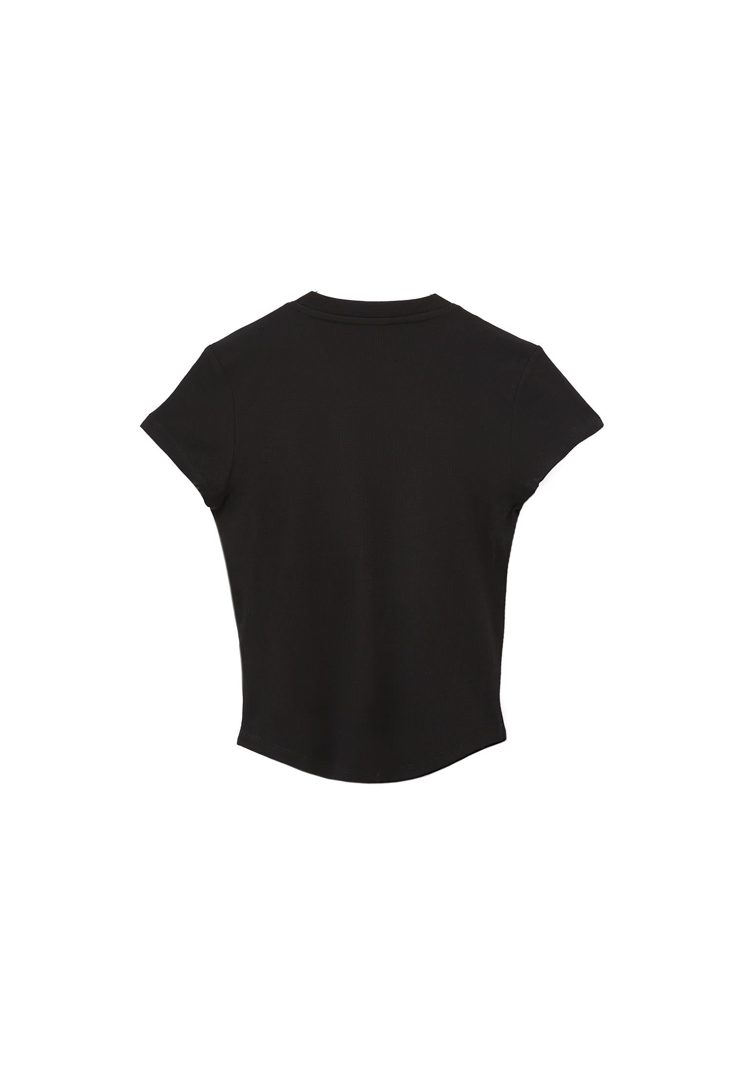 Short Sleeve T-Shirt With Button Detail - BLACK
