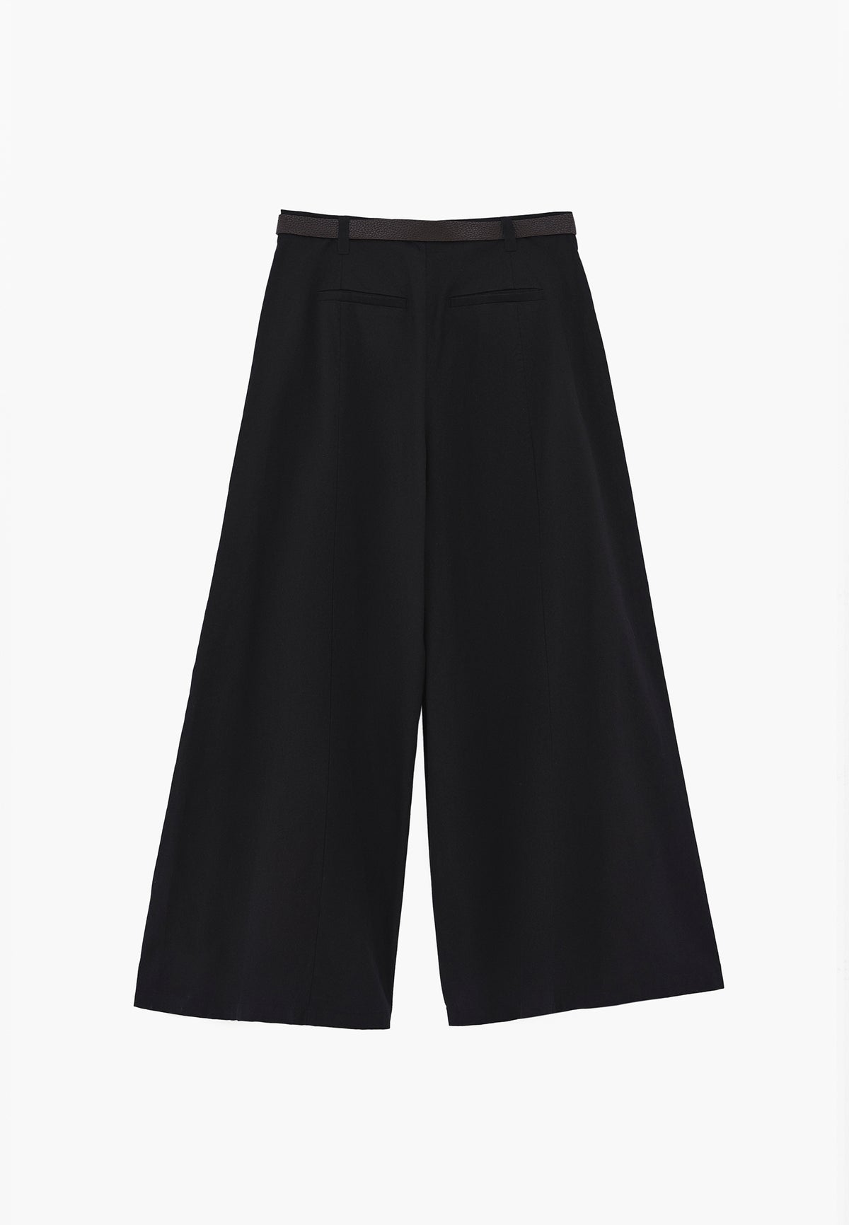 Belted Detail Ultra High Waist Wide Leg Trousers - BLACK