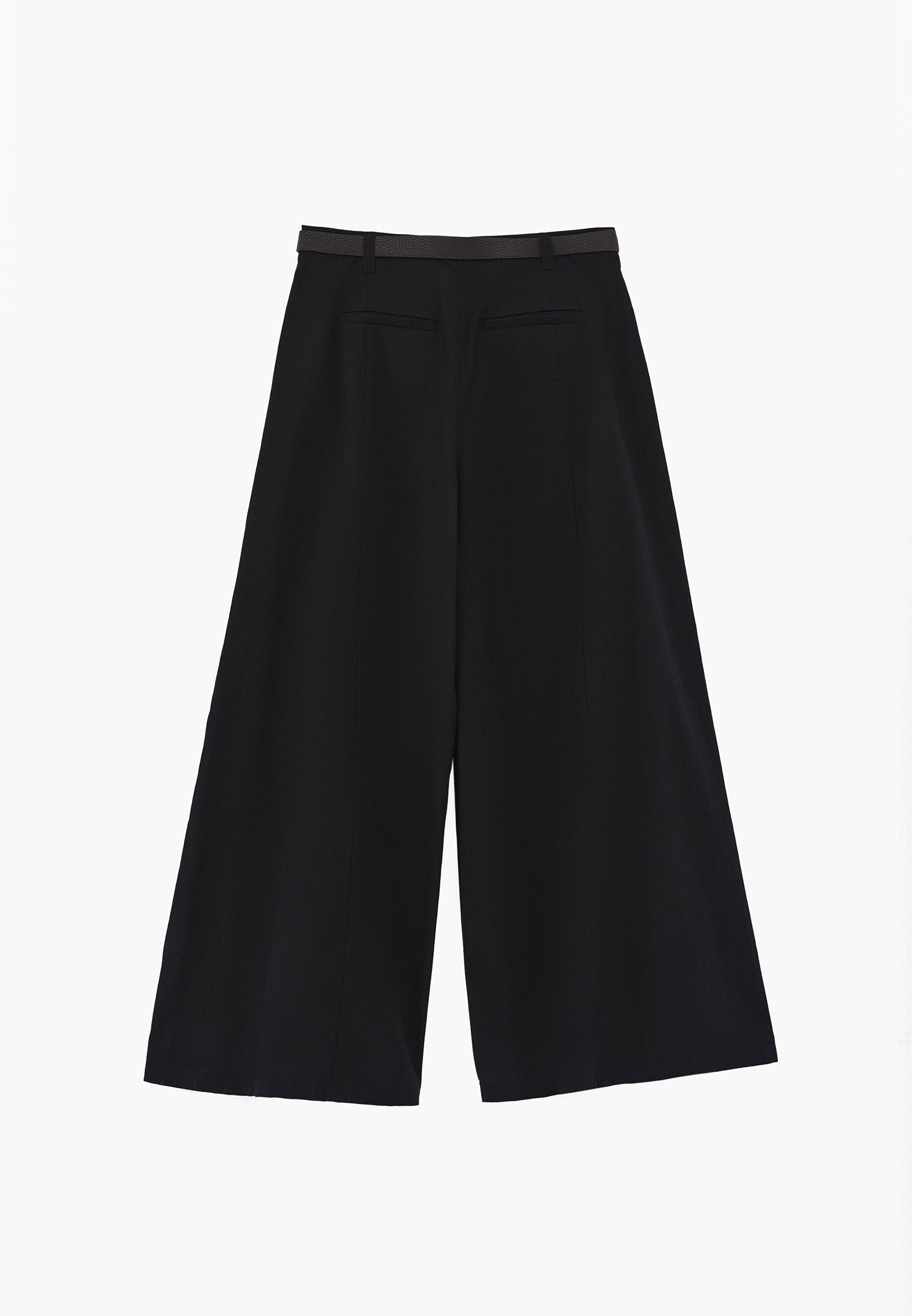 Belted Detail Ultra High Waist Wide Leg Trousers - BLACK